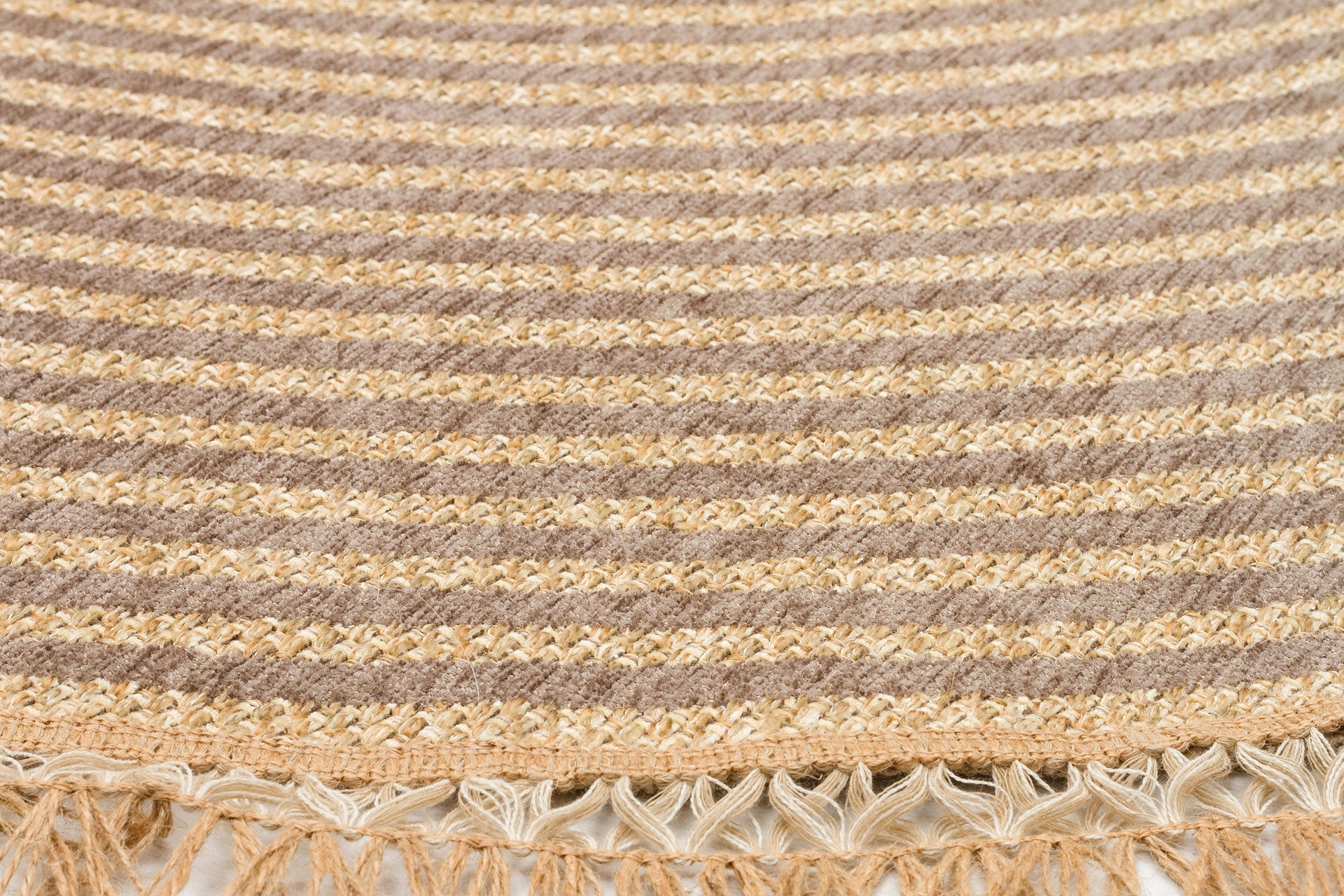 Grey Geometric Kilim - Cotton Round Rug | Non Slip Flatweave Area Rug