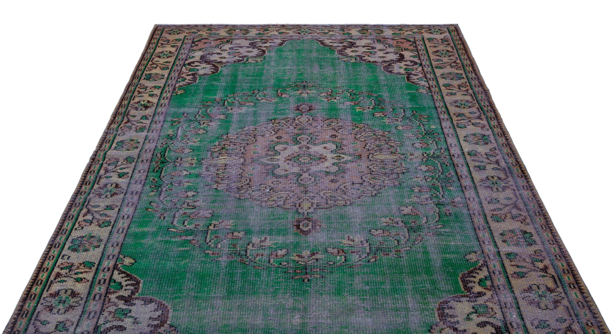 Atina Green Vintage Wool Handmade Area Rug 6'1" x 9'5"
