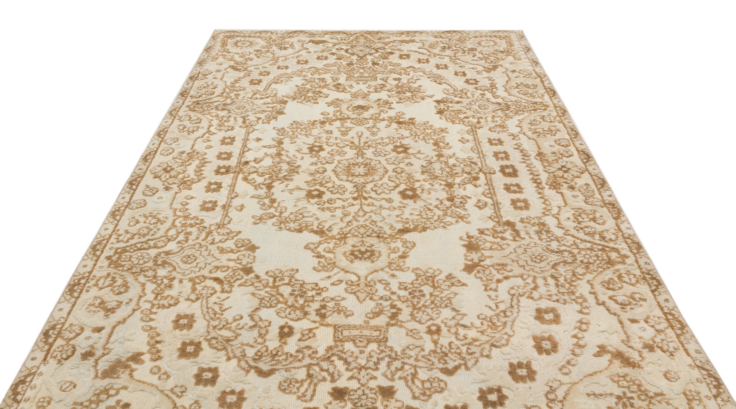 Purplea Beige Vintage Wool Handmade Area Rug 6'2" x 10'0"