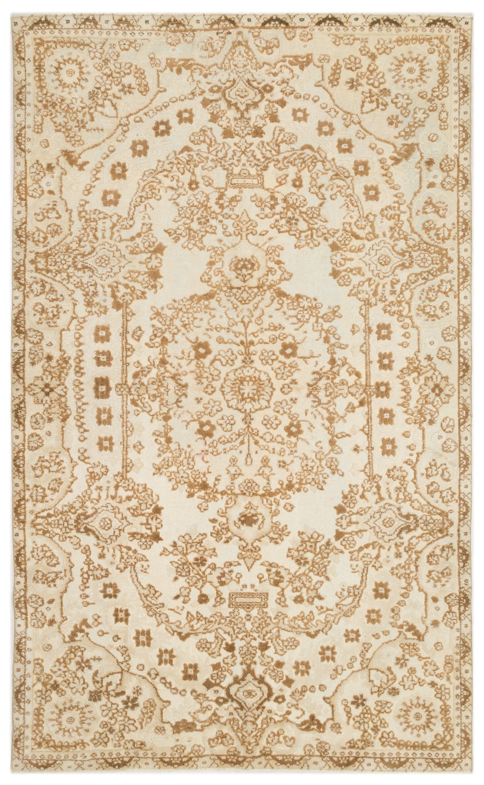 Purplea Beige Vintage Wool Handmade Area Rug 6'2" x 10'0"