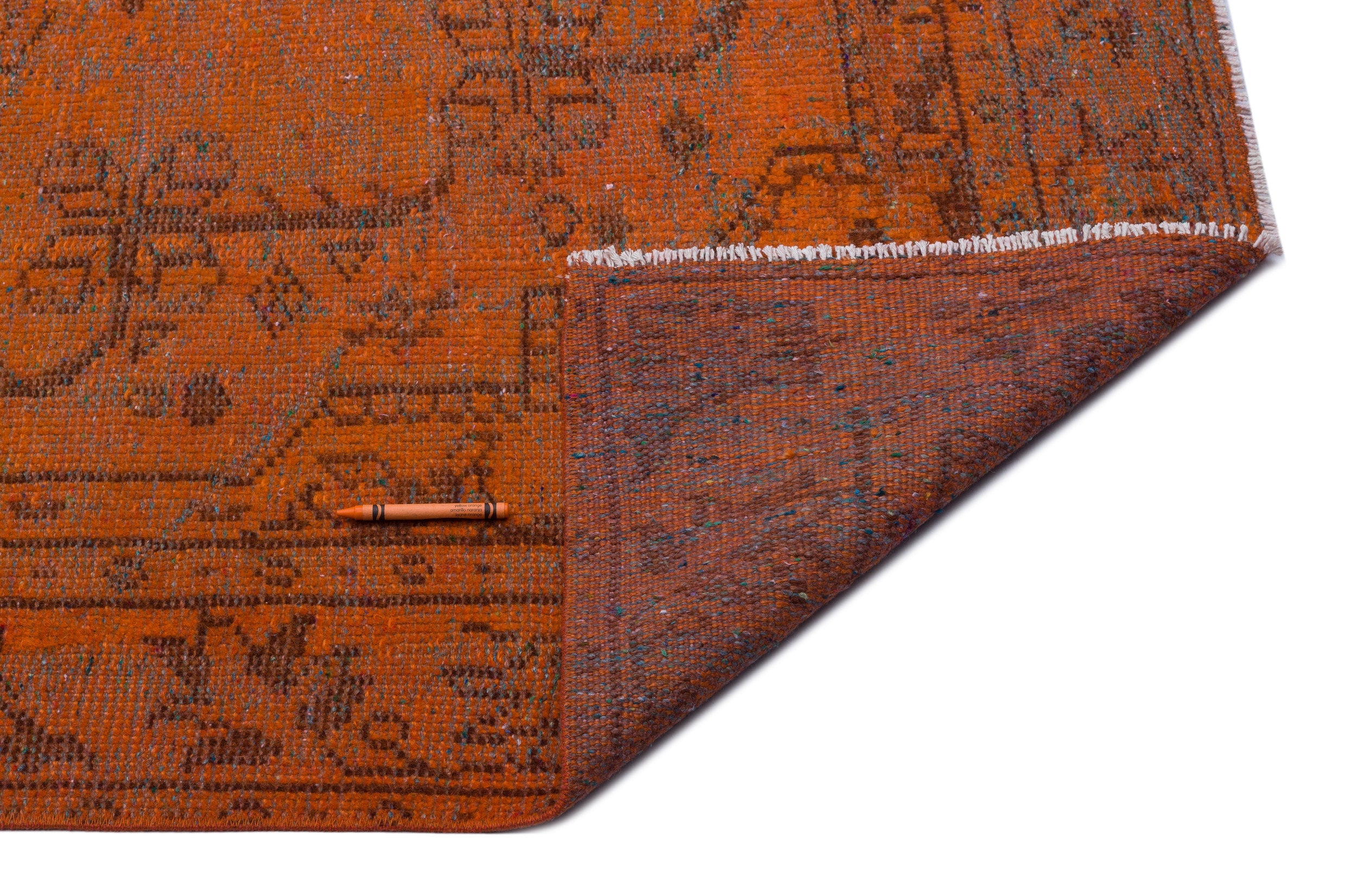 Atina Orange Vintage Wool Handmade Area Rug 6'11" x 7'10"
