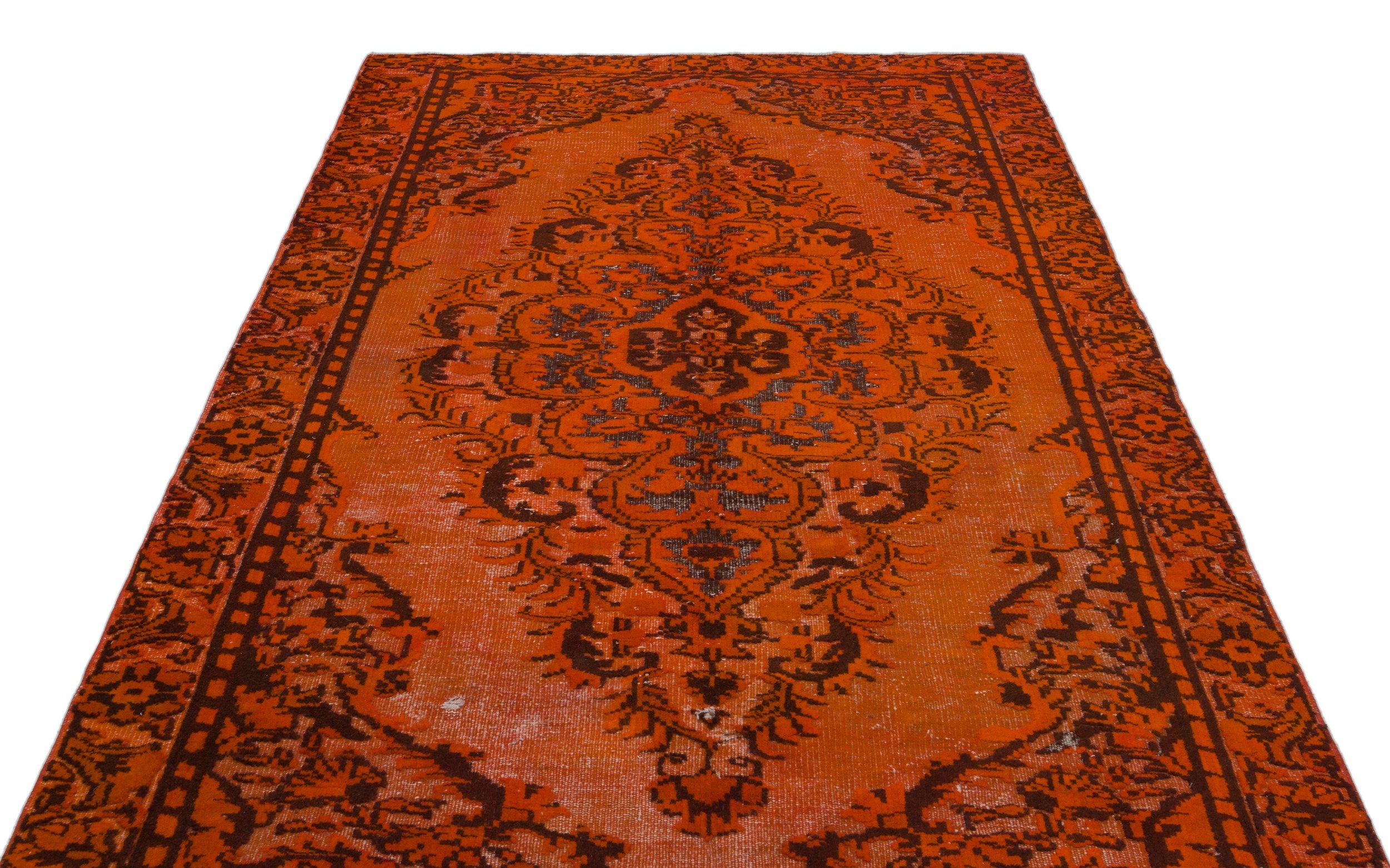 Purplea Orange Vintage Wool Handmade Area Rug 5'7" x 9'2"