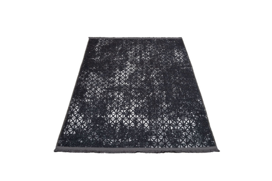 Black Geometric Area Rug - Cotton Chenille Digital Print Carpet for Living Room