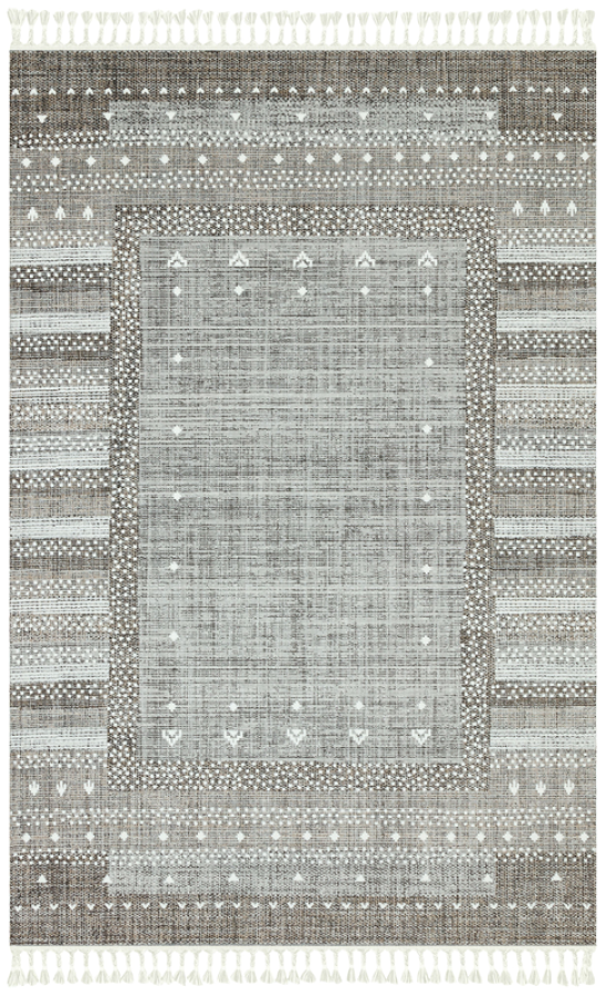 Machine Made Area Rug – Brown Geometric Woven Carpet for Living Room