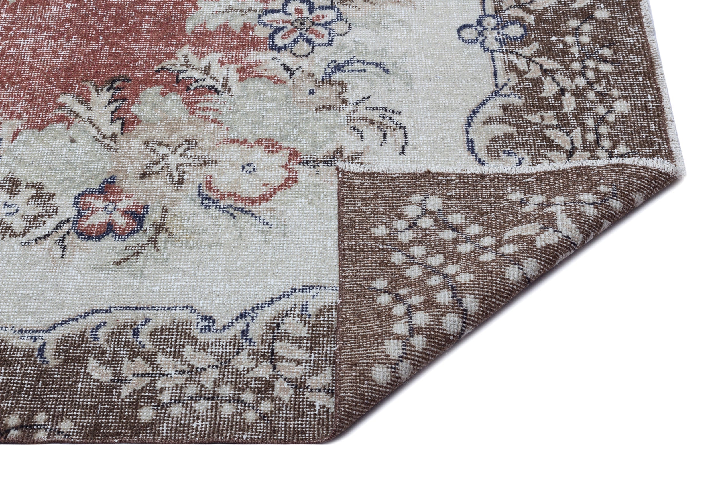 Atina Cream Vintage Wool Handmade Area Rug 5'10" x 9'9"
