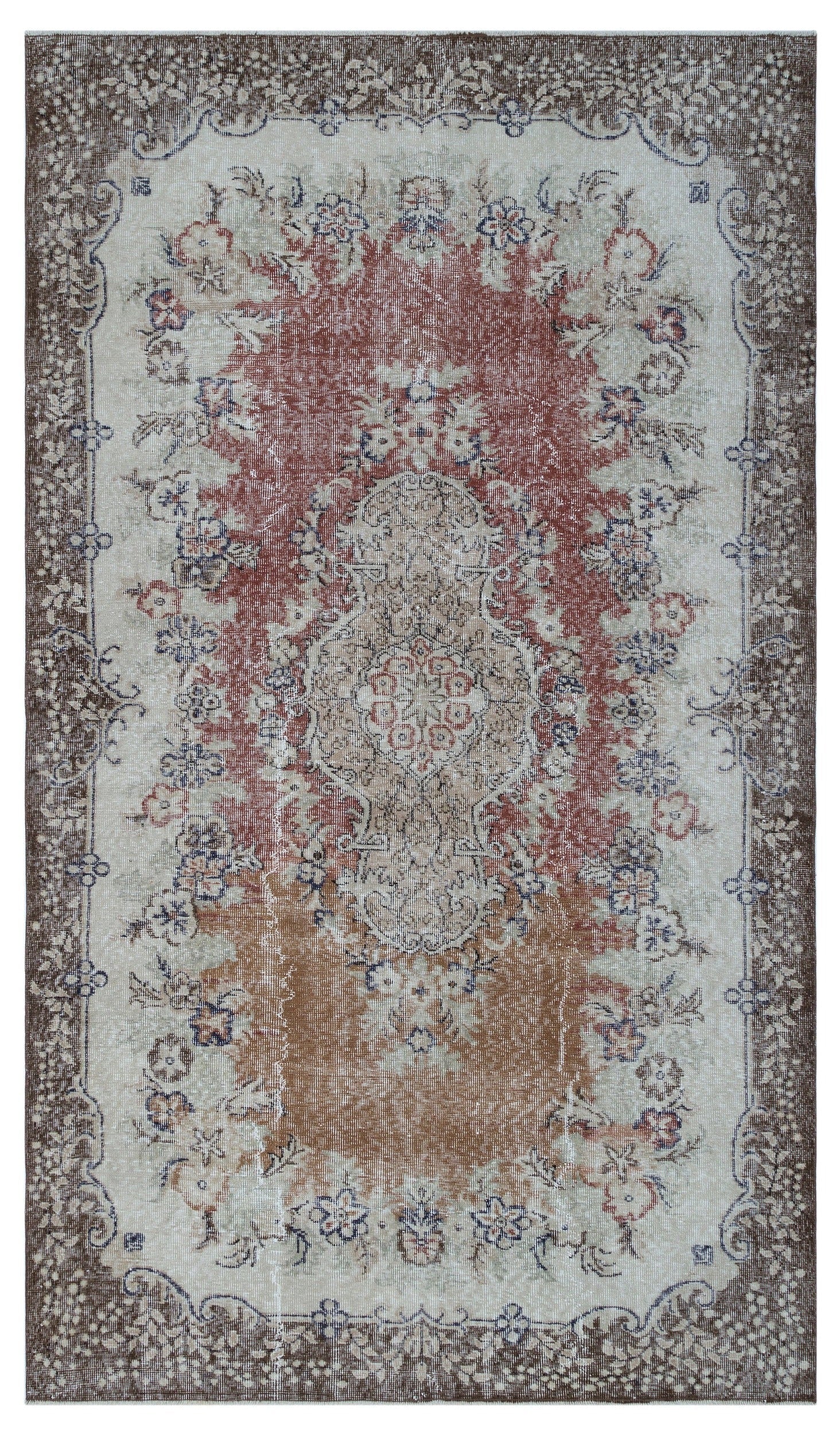 Atina Cream Vintage Wool Handmade Area Rug 5'10" x 9'9"