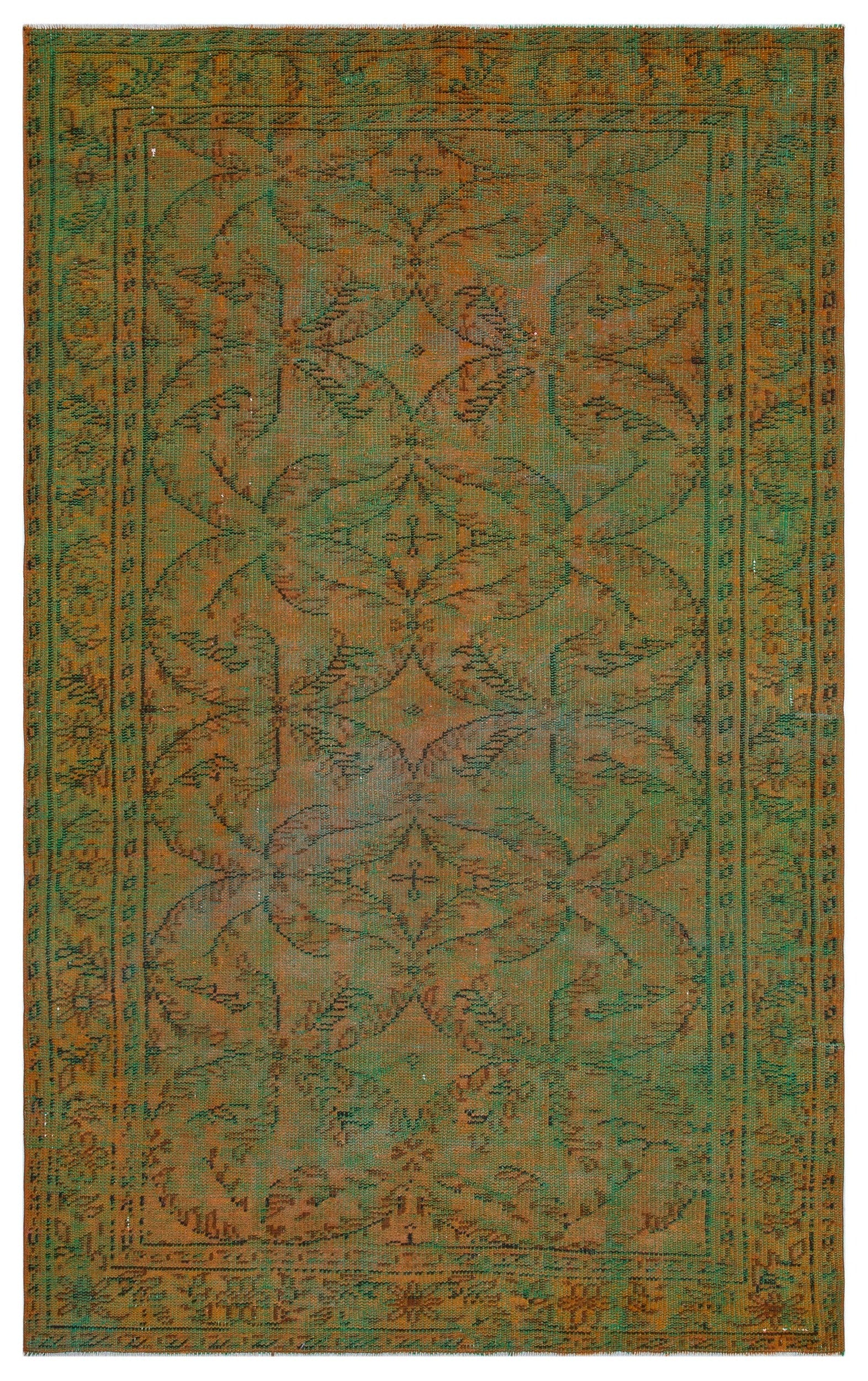 Atina Green Vintage Wool Handmade Area Rug 5'3" x 8'9"
