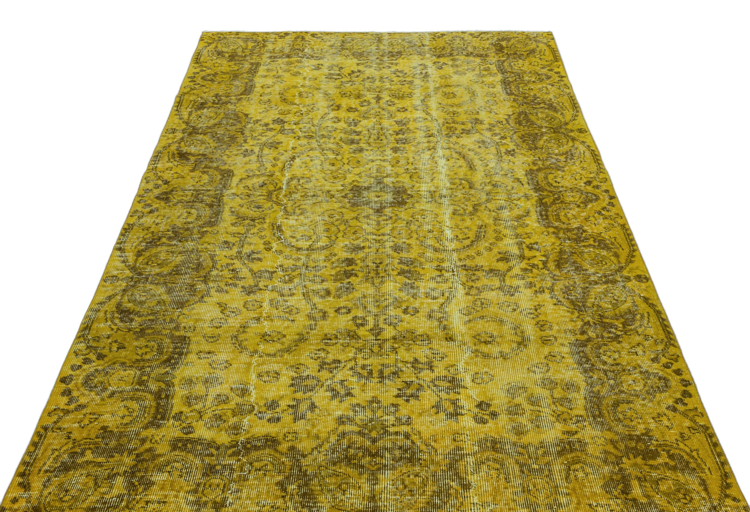 Atina Yellow Vintage Wool Handmade Area Rug 5'1" x 8'4"
