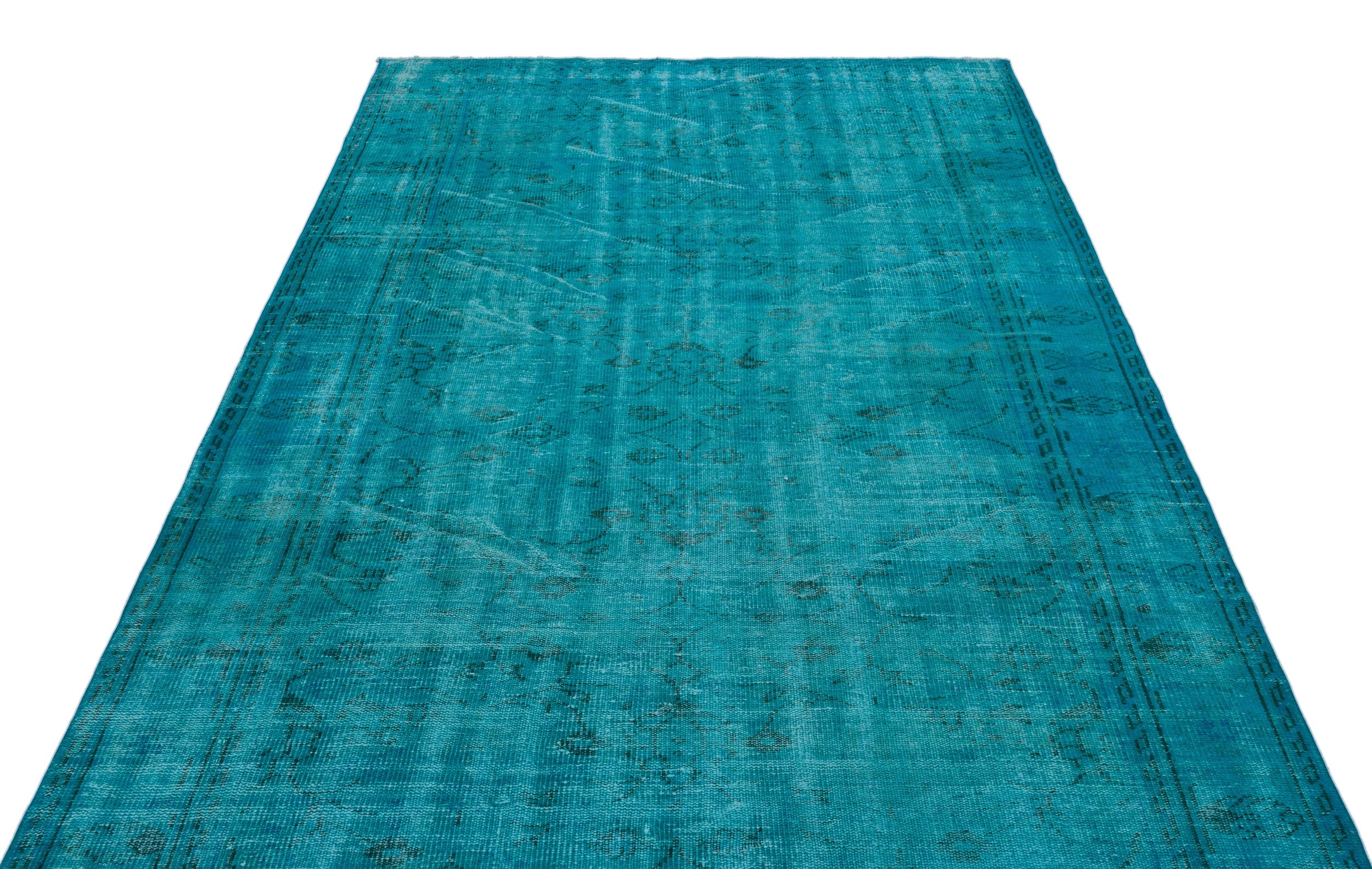 Atina Turquoise Vintage Wool Handmade Area Rug 5'9" x 9'1"