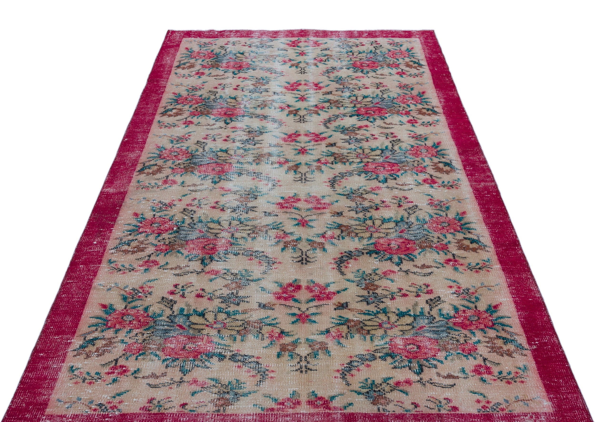 Atina Cream Vintage Wool Handmade Area Rug 4'11" x 8'5"