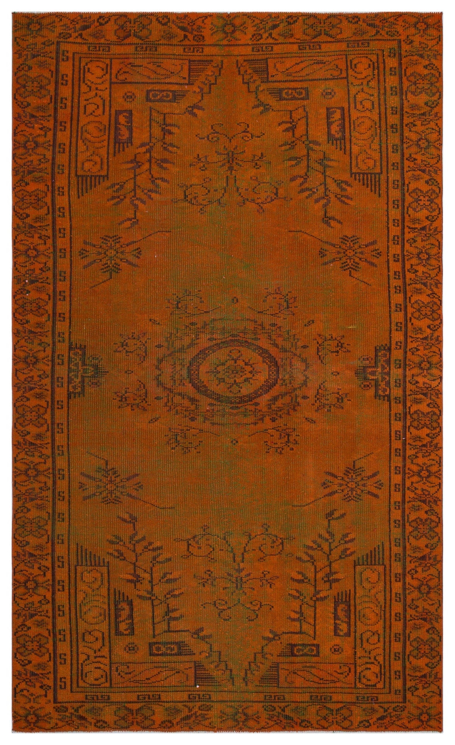 Atina Orange Vintage Wool Handmade Area Rug 5'7" x 8'7"