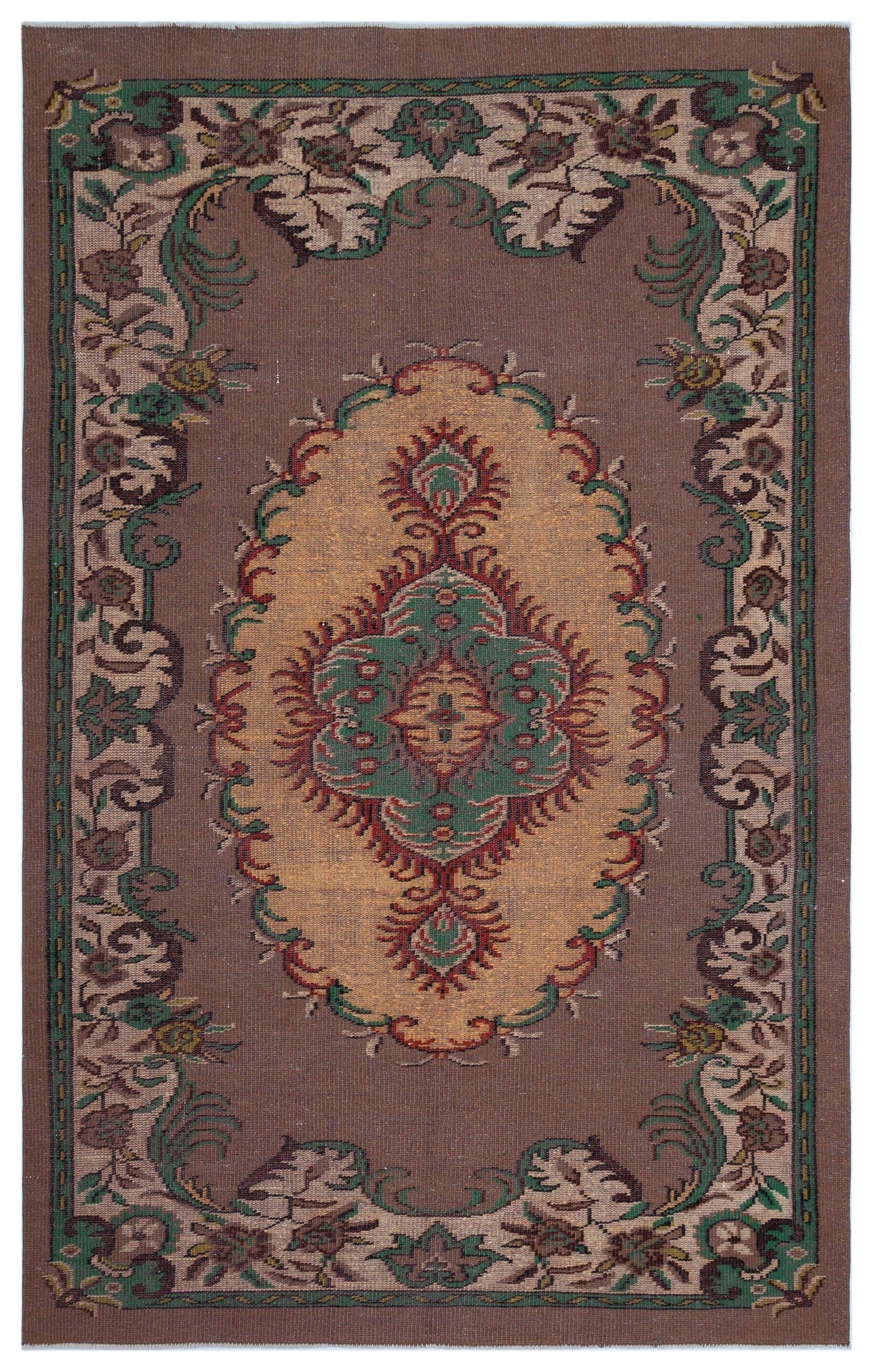 Atina Brown Vintage Wool Handmade Area Rug 5'6" x 9'0"