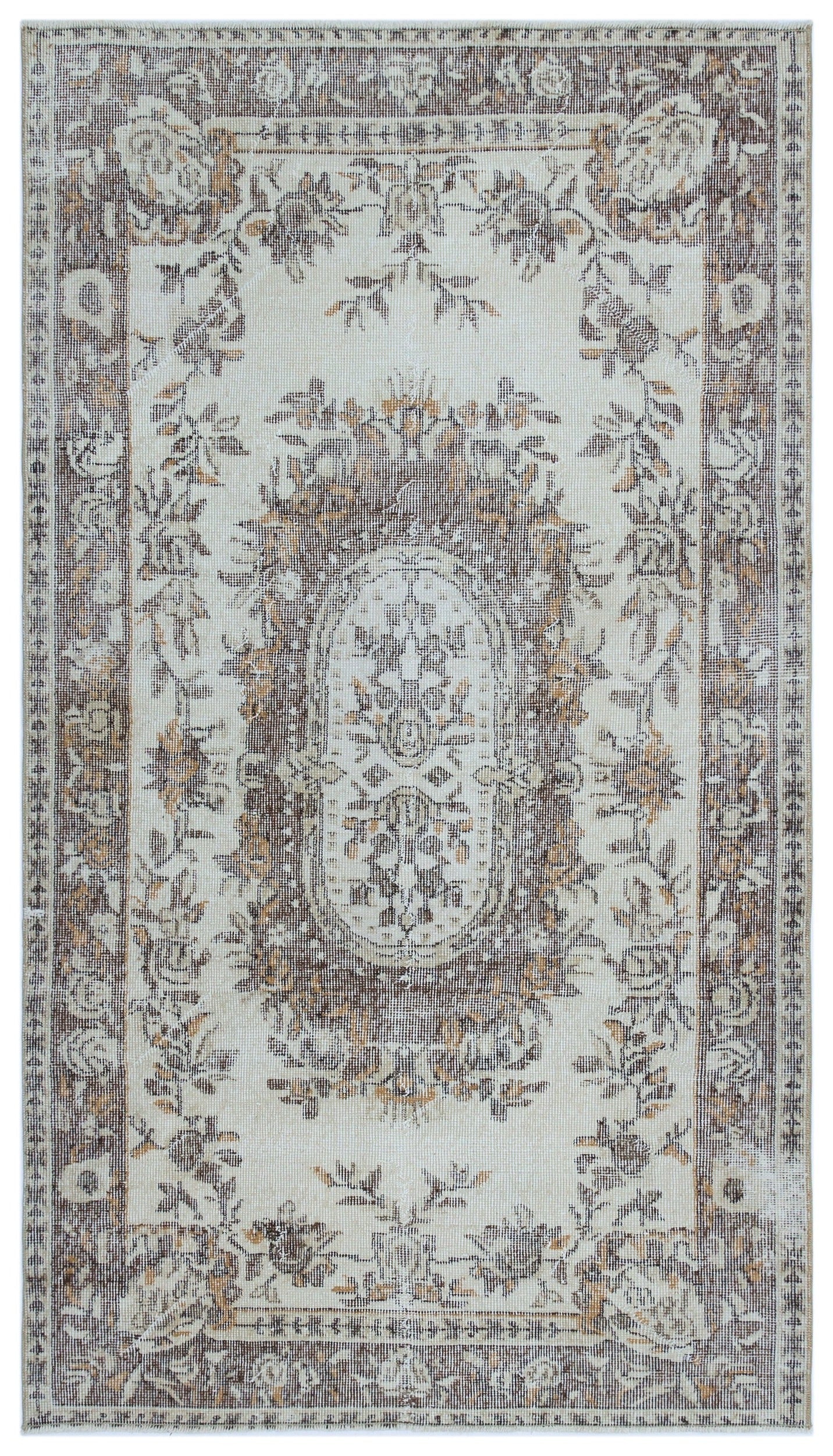 Atina Beige Vintage Wool Handmade Area Rug 3'8" x 6'7"