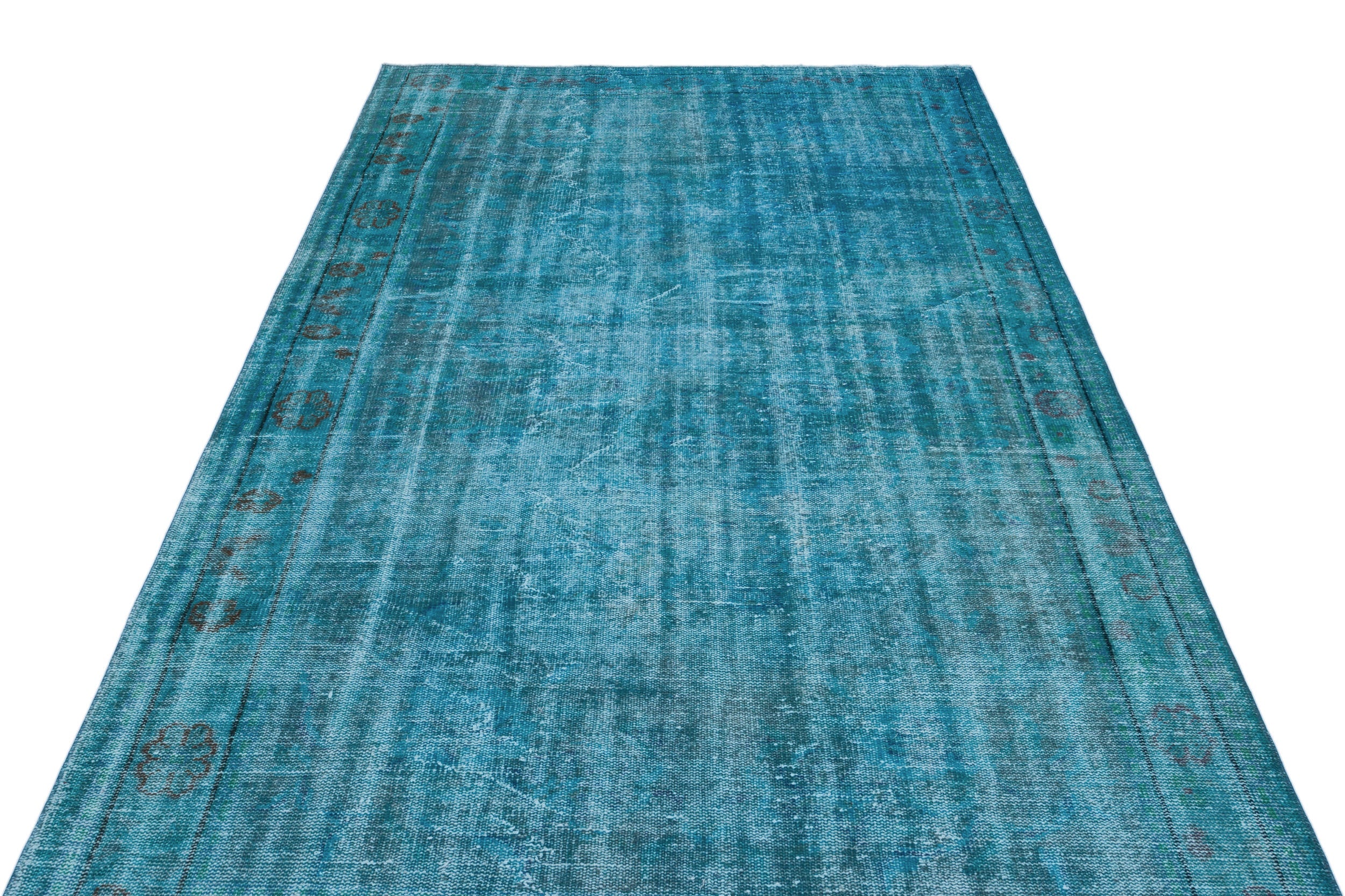 Atina Turquoise Vintage Wool Handmade Area Rug 5'8" x 9'10"