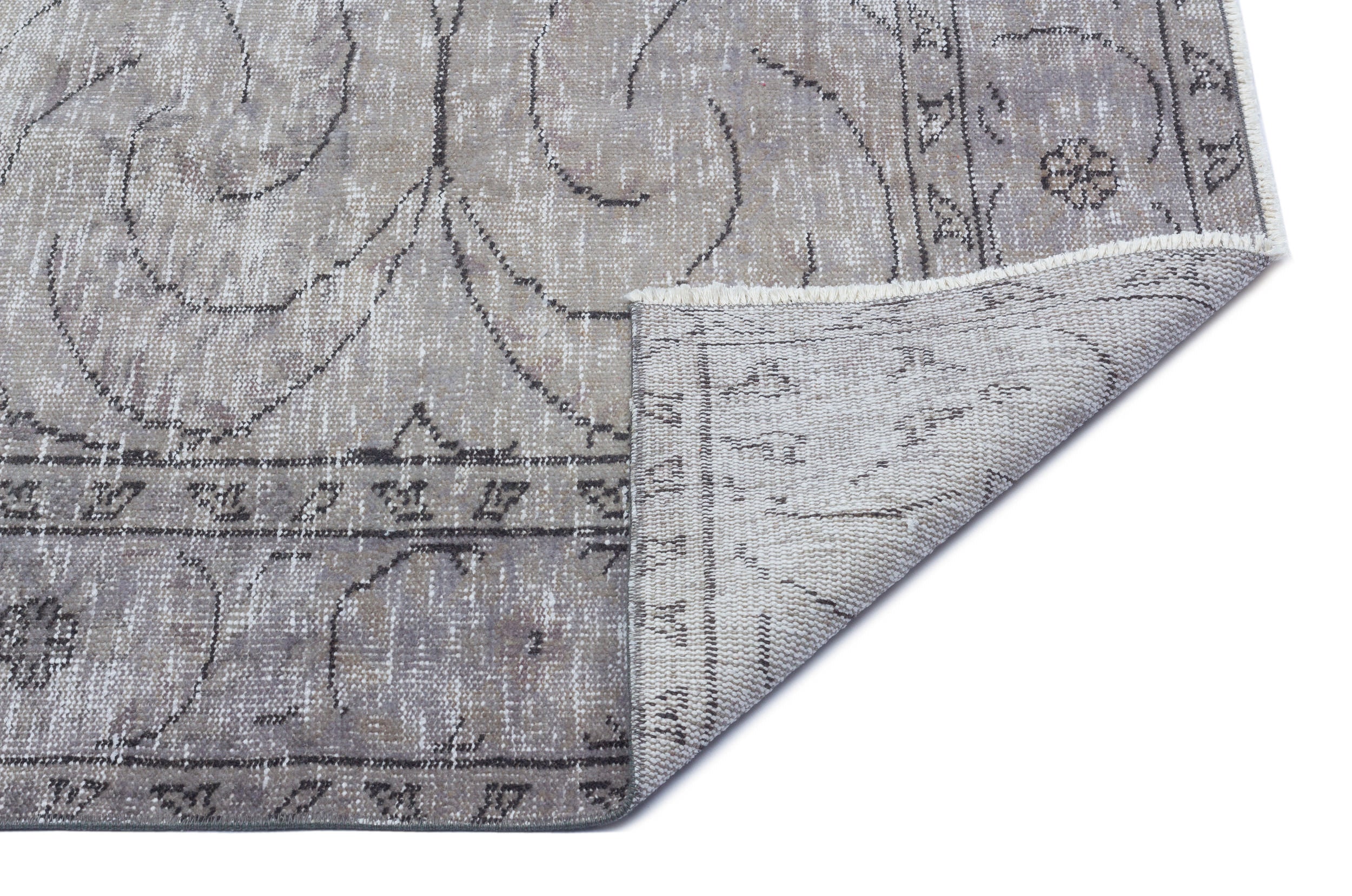 Atina Grey Vintage Wool Handmade Area Rug 5'10" x 8'11"