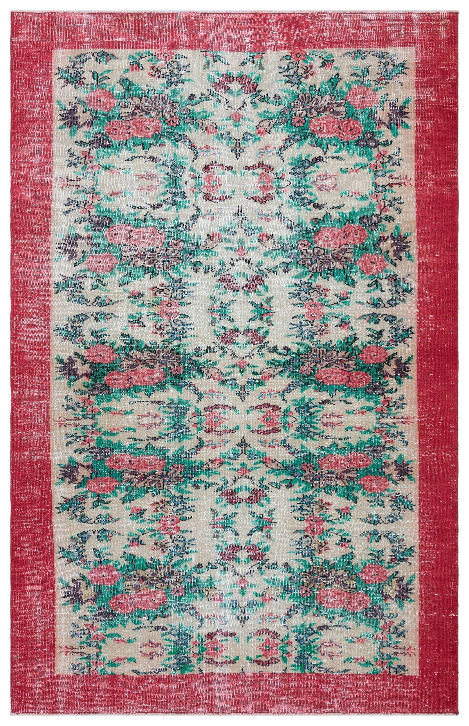 Atina Cream Vintage Wool Handmade Area Rug 5'9" x 9'1"