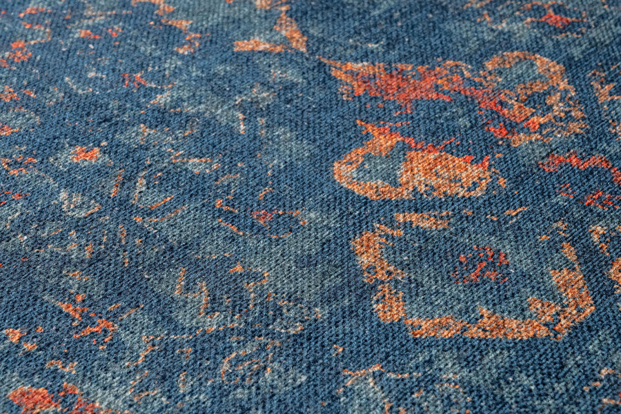 Vintage Navy Area Rug - Cotton Chenille Digital Print Carpet for Living Room