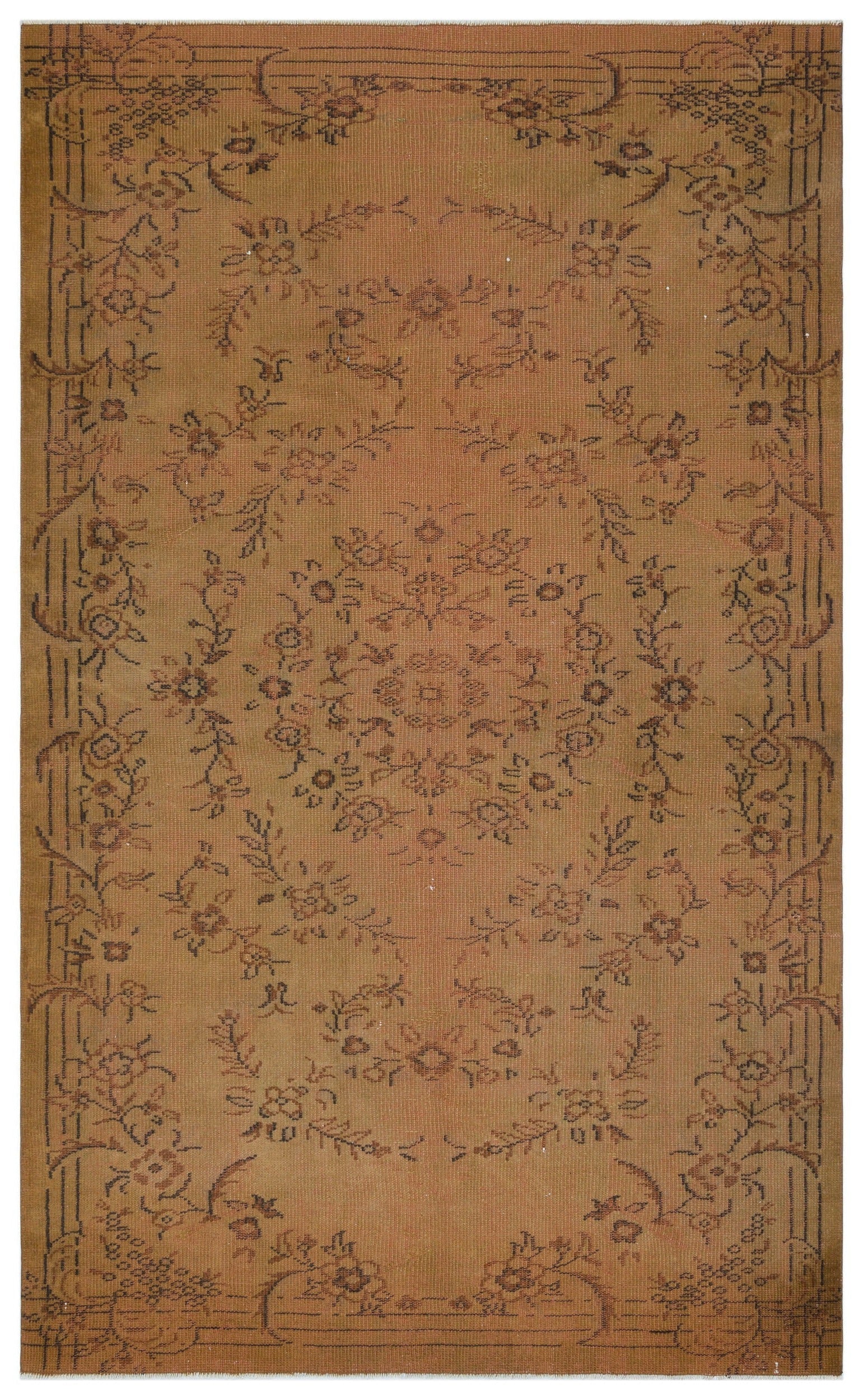 Atina Brown Vintage Wool Handmade Area Rug 5'7" x 9'1"