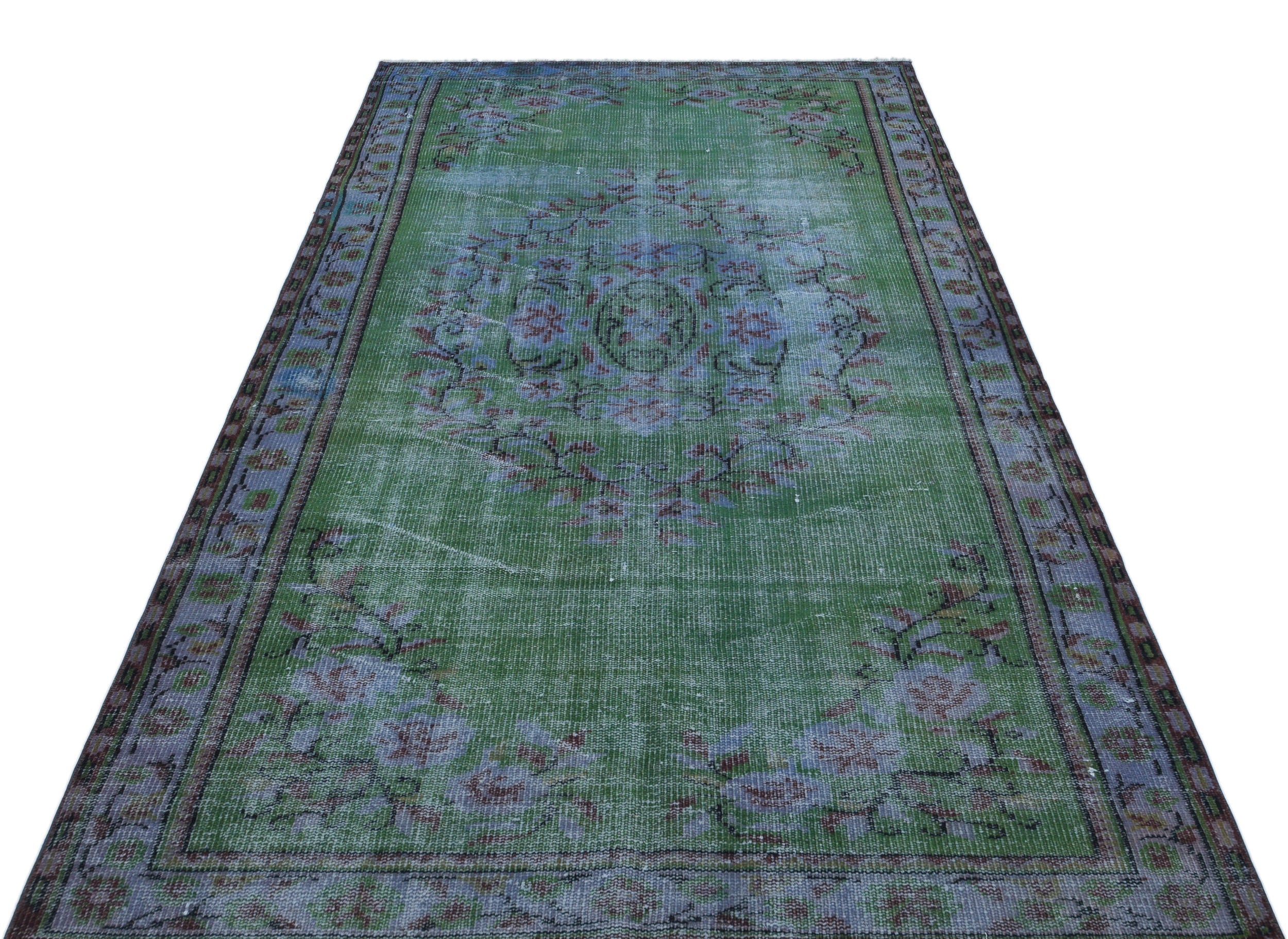 Atina Green Vintage Wool Handmade Area Rug 4'9" x 8'3"