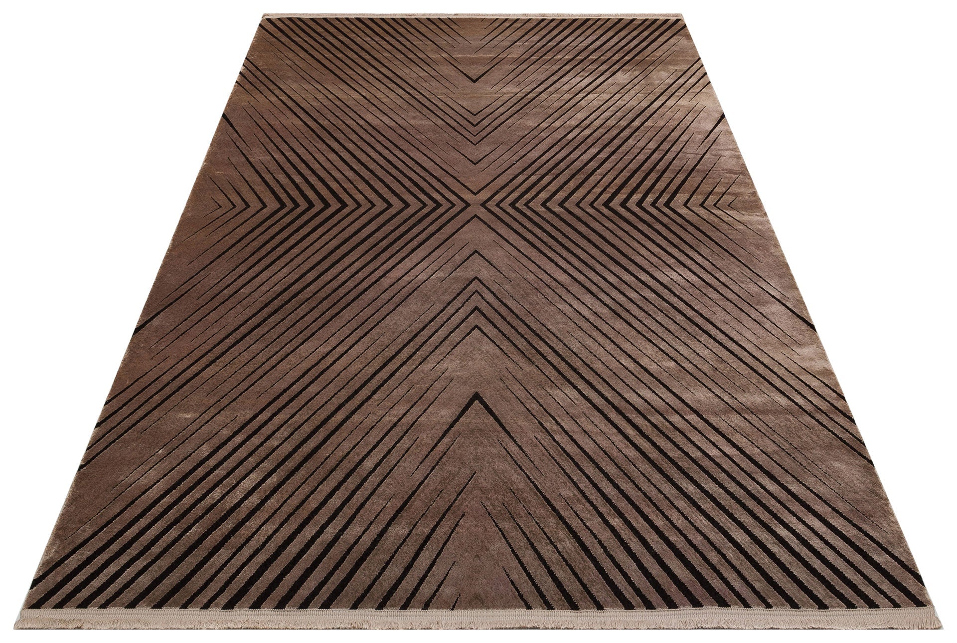 Machine Made Area Rug - Anthracite Zigzag Flatweave Carpet with Anti Slip