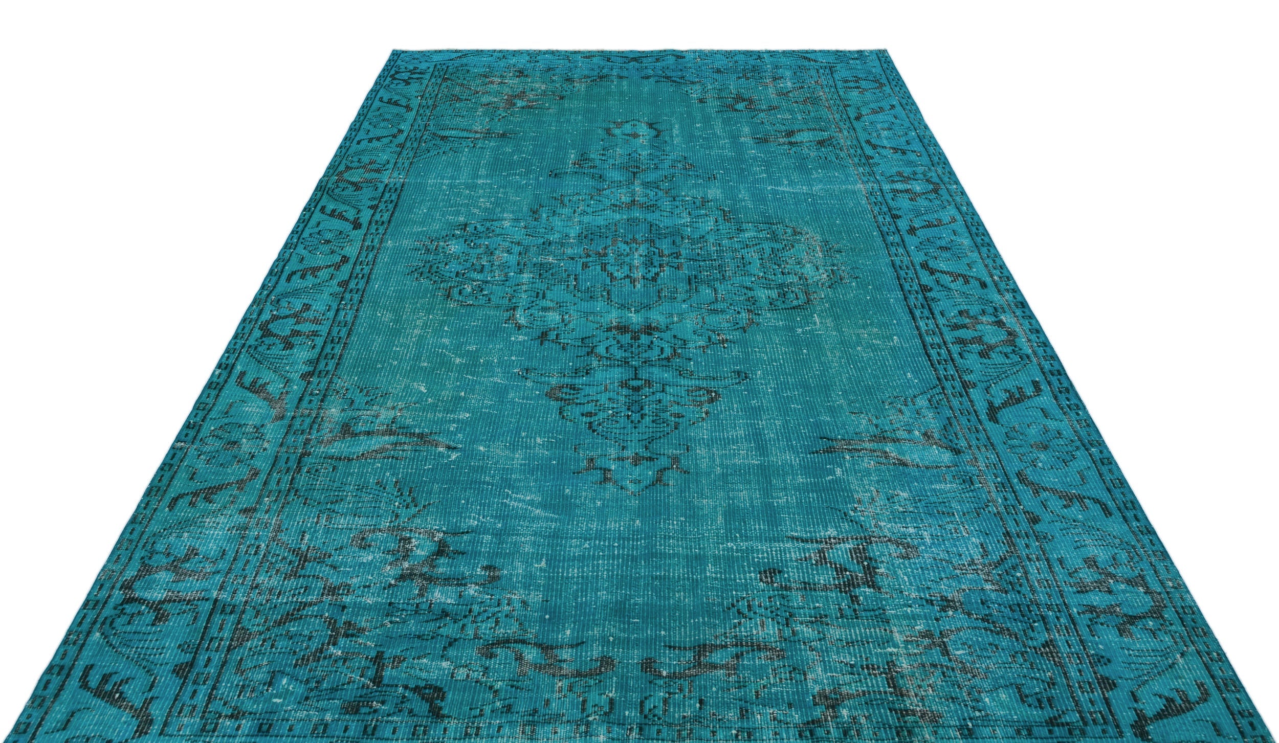 Atina Turquoise Vintage Wool Handmade Area Rug 6'1" x 8'11"