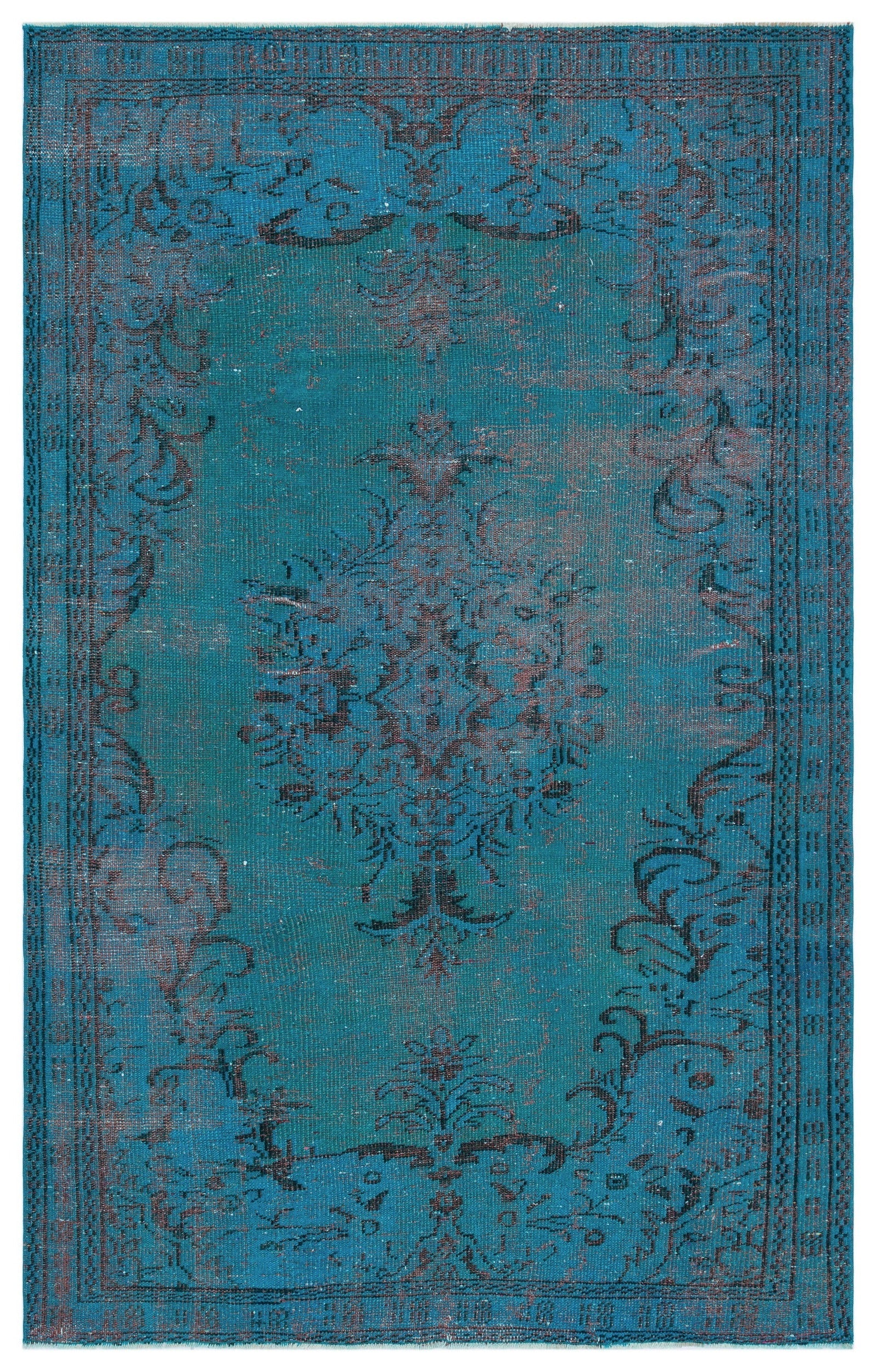 Atina Turquoise Vintage Wool Handmade Area Rug 5'2" x 8'2"