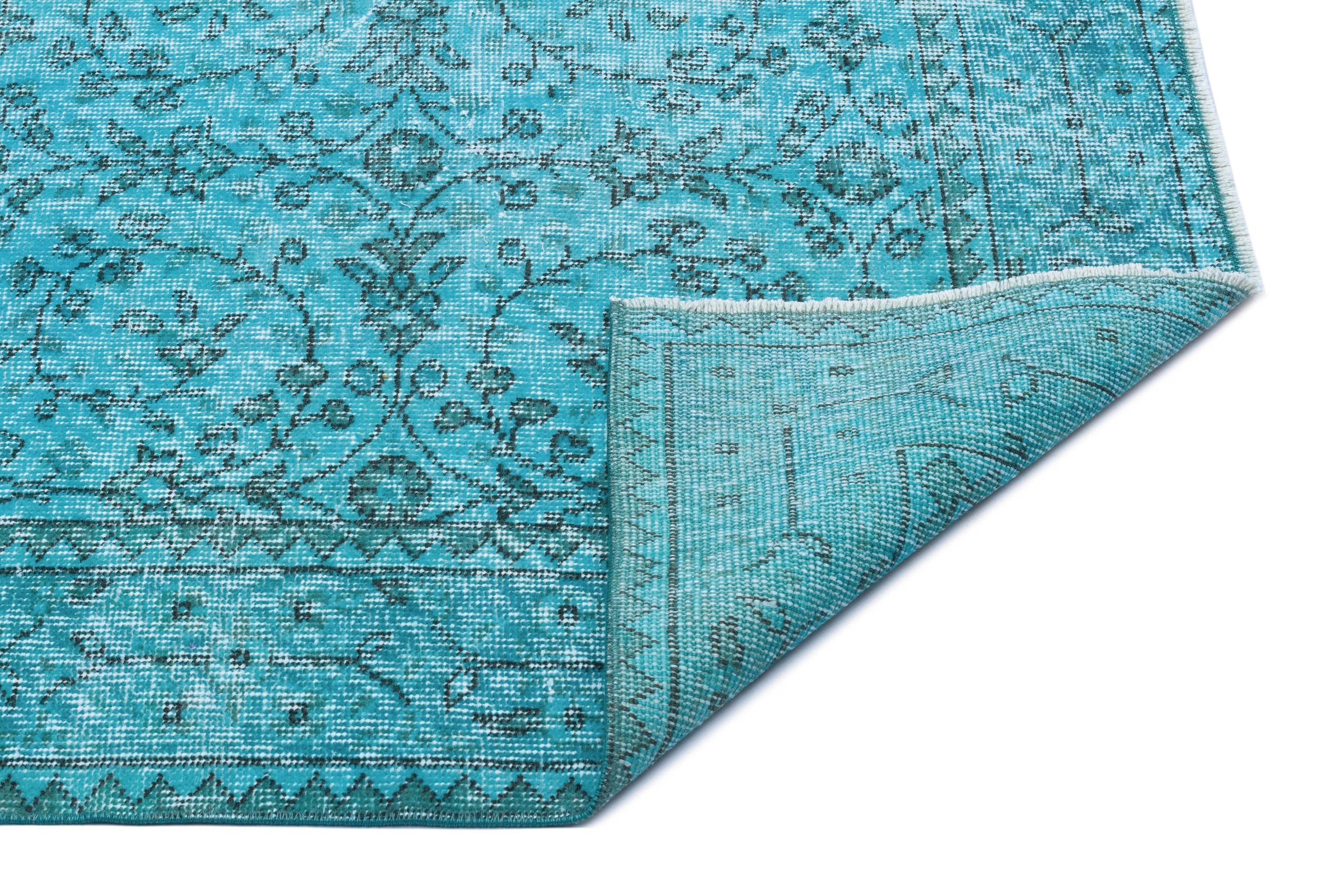 Atina Turquoise Vintage Wool Handmade Area Rug 4'3" x 11'2"