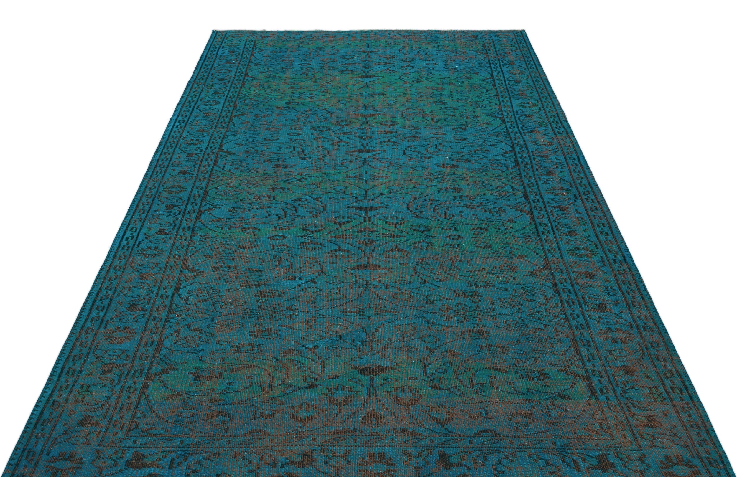 Atina Turquoise Vintage Wool Handmade Area Rug 5'6" x 8'7"