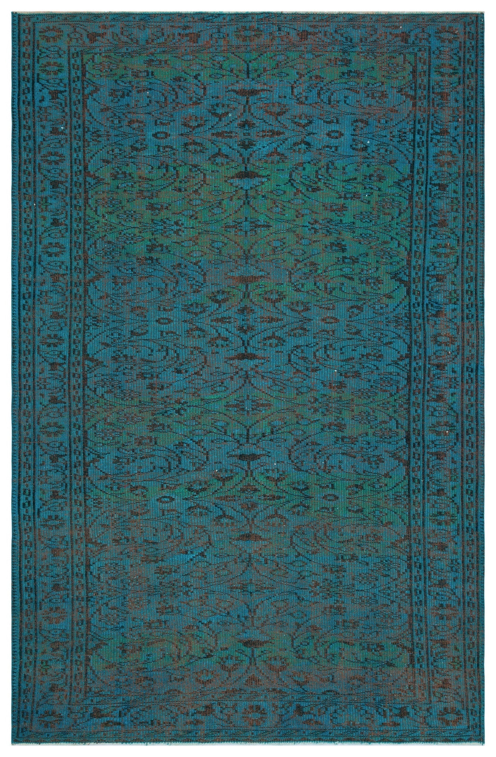 Atina Turquoise Vintage Wool Handmade Area Rug 5'6" x 8'7"