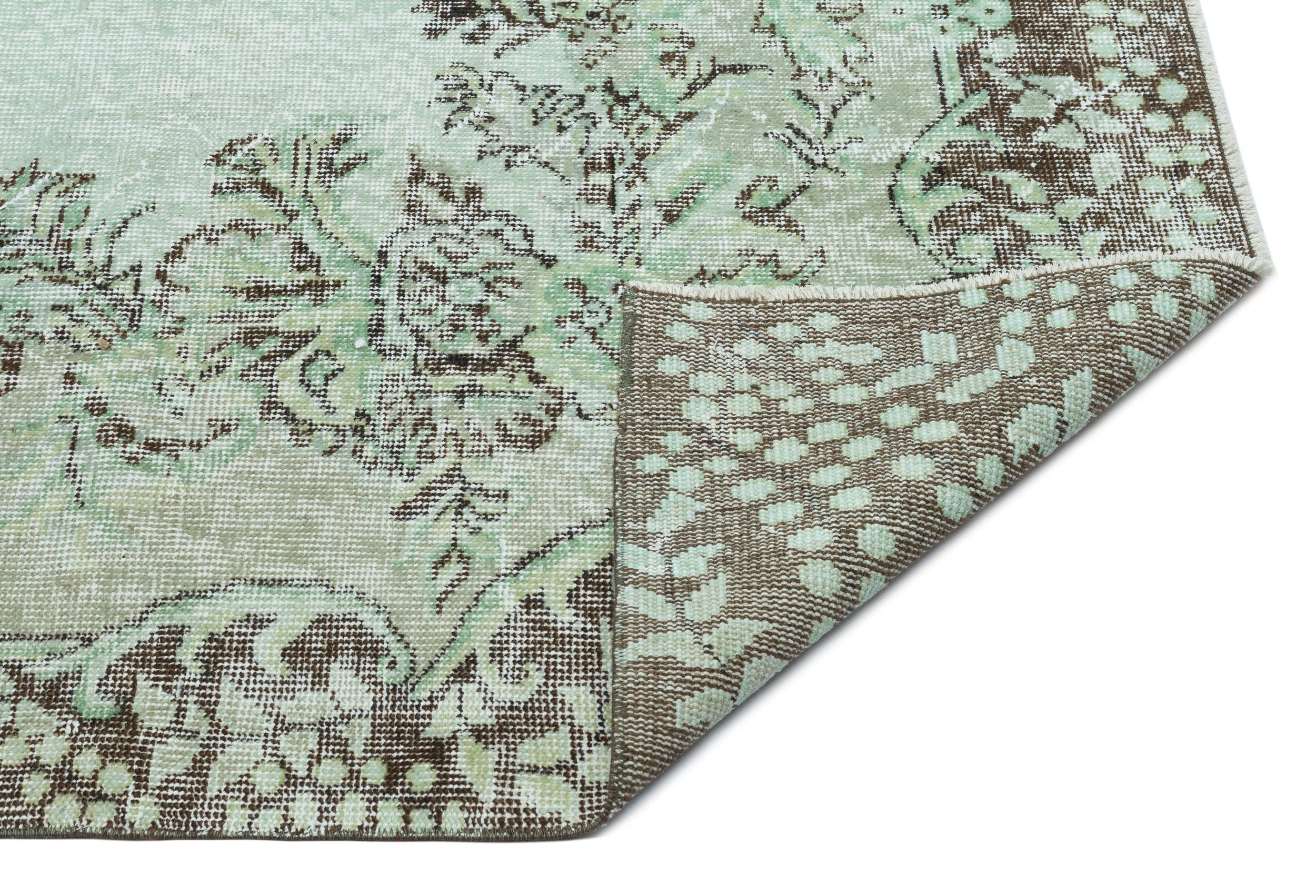 Atina Green Vintage Wool Handmade Area Rug 5'6" x 9'7"