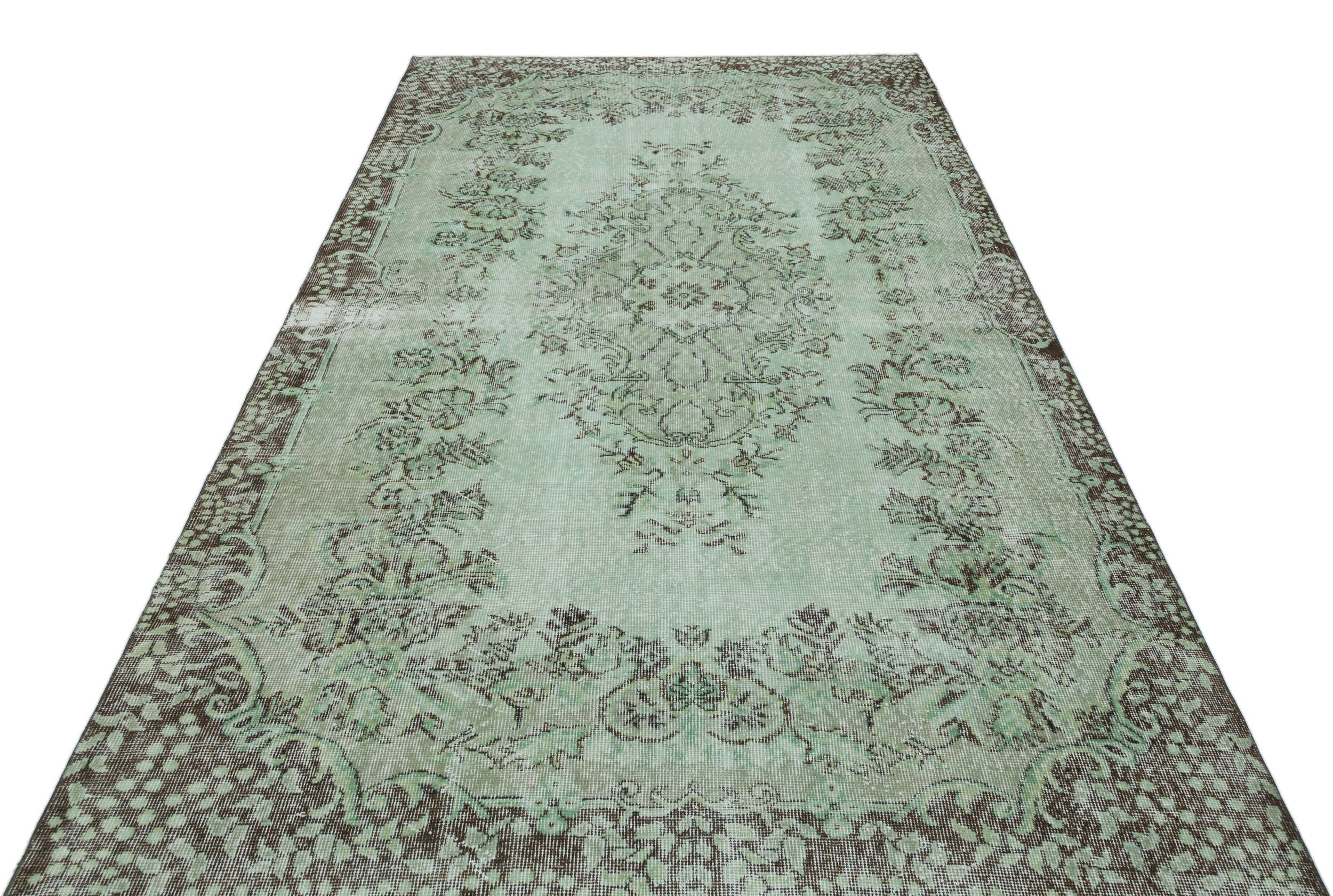 Atina Green Vintage Wool Handmade Area Rug 5'6" x 9'7"