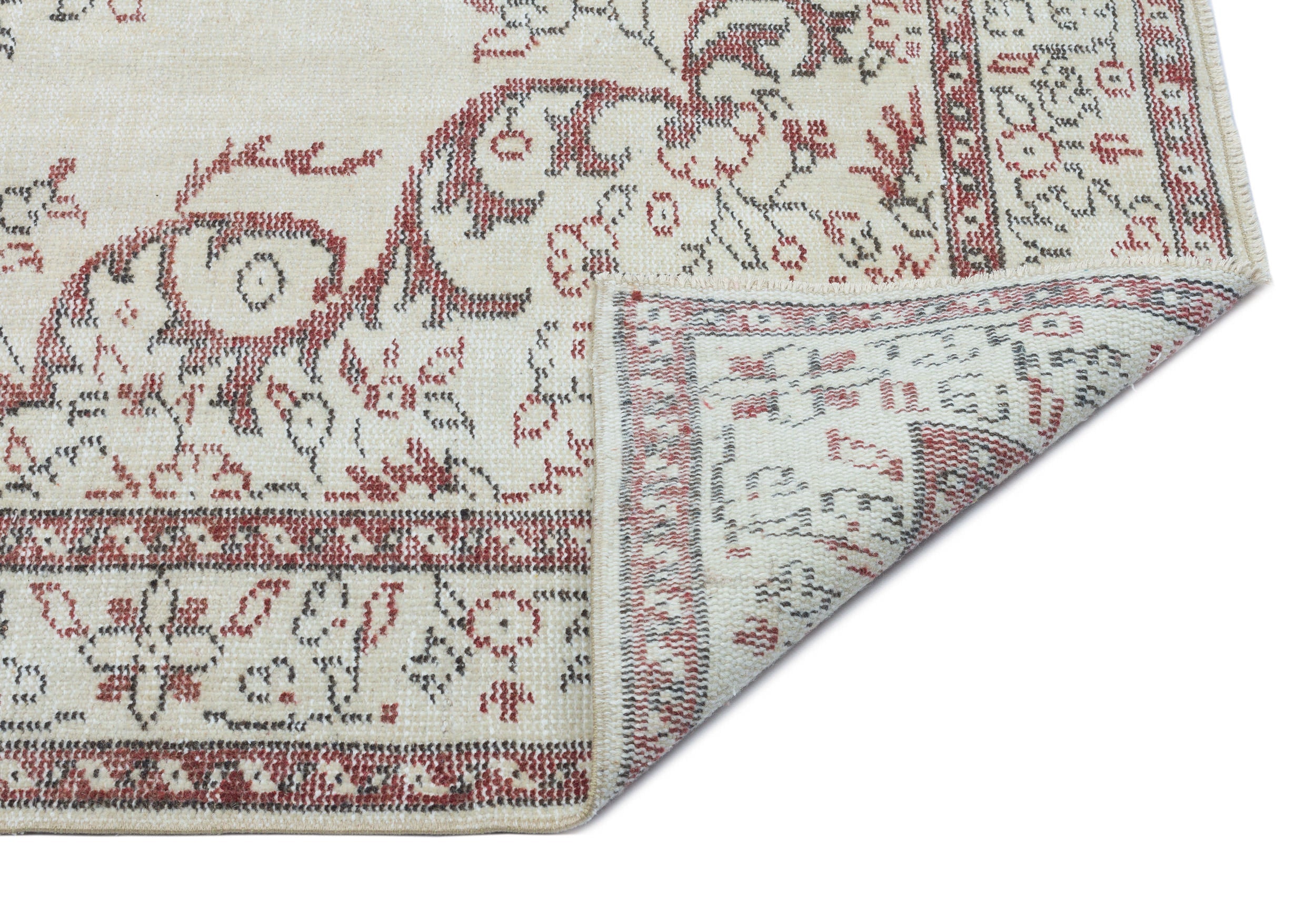 Atina Beige Vintage Wool Handmade Area Rug 5'4" x 9'4"