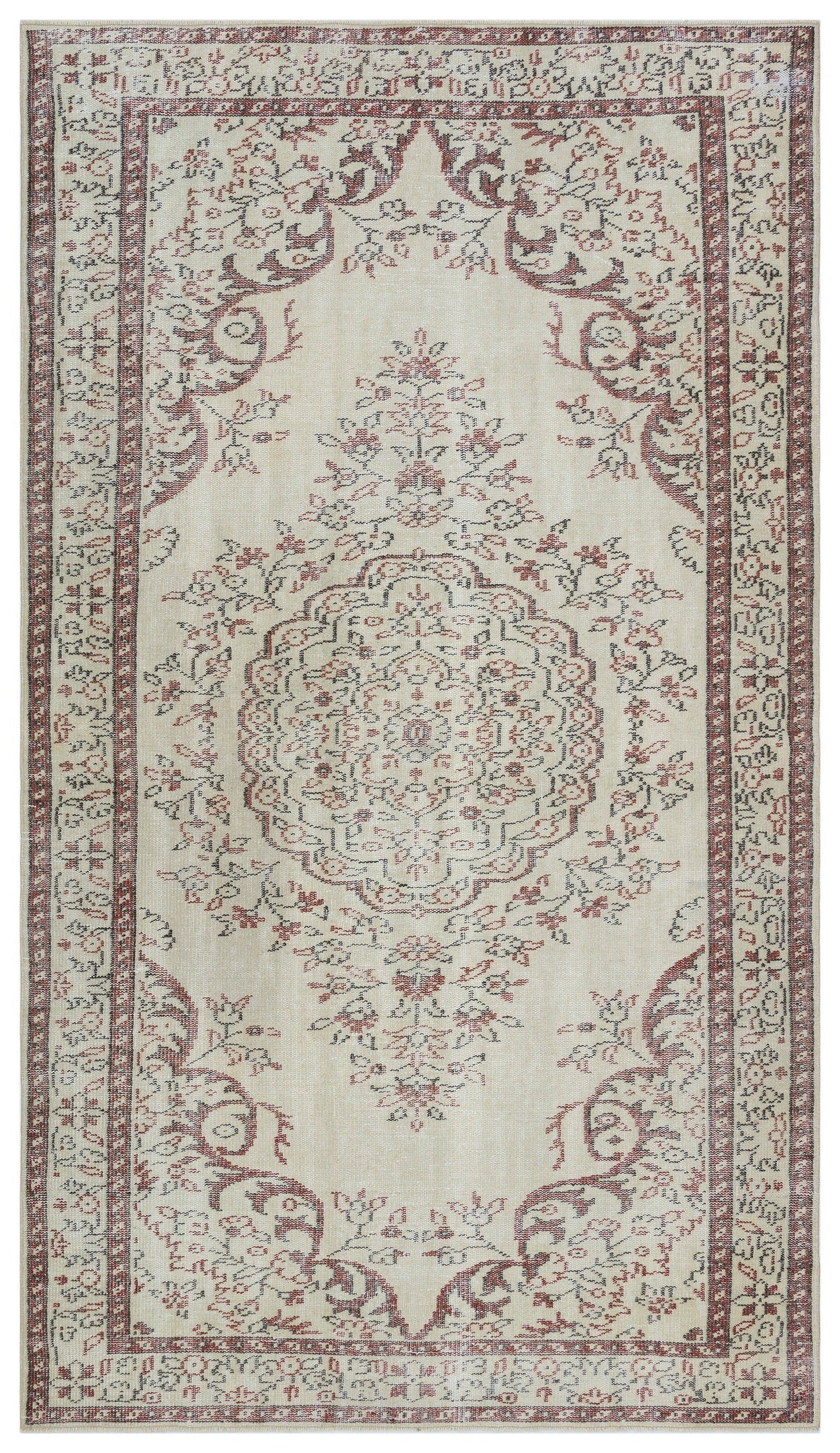 Atina Beige Vintage Wool Handmade Area Rug 5'4" x 9'4"