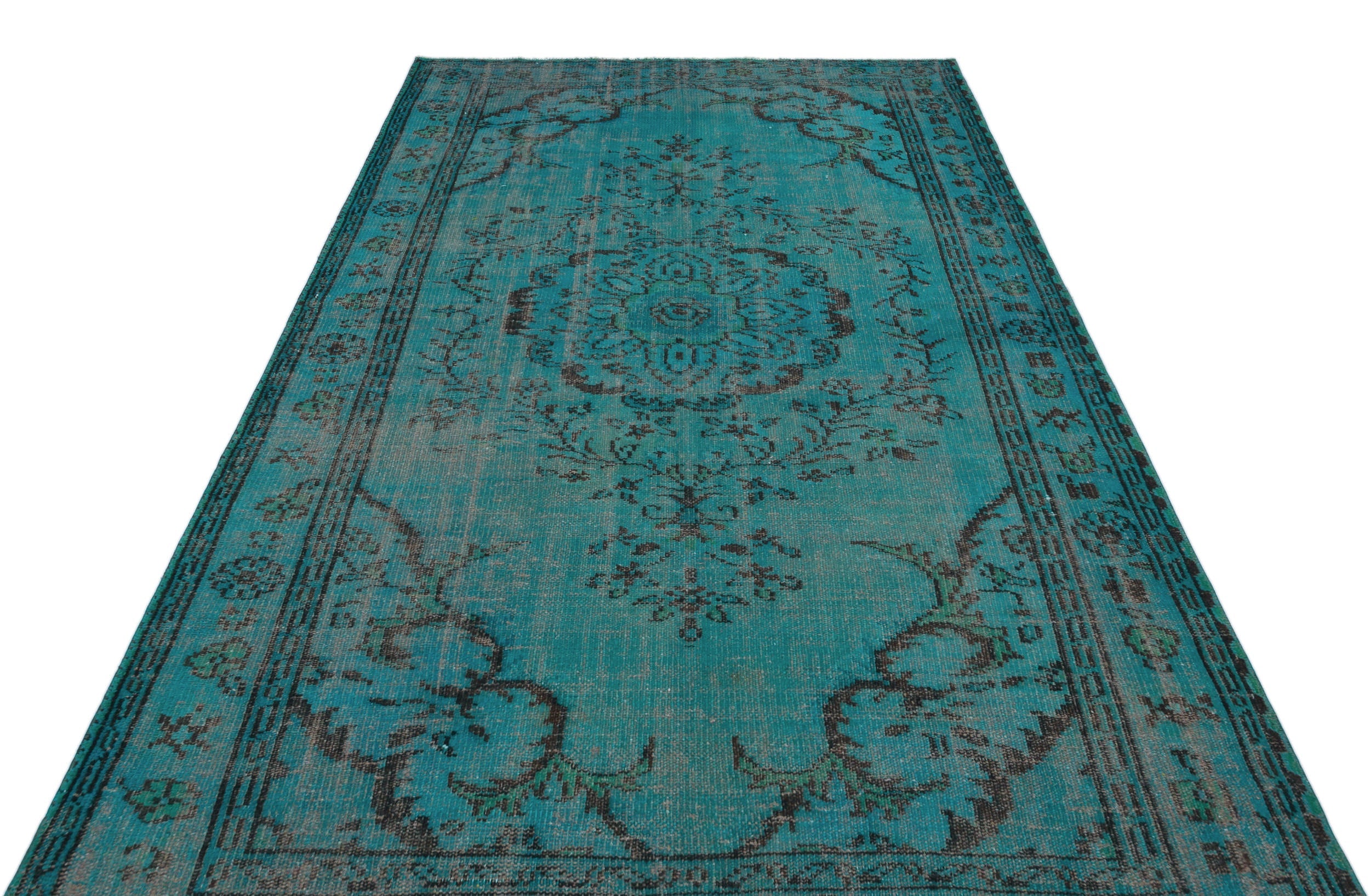 Atina Turquoise Vintage Wool Handmade Area Rug 5'5" x 9'0"