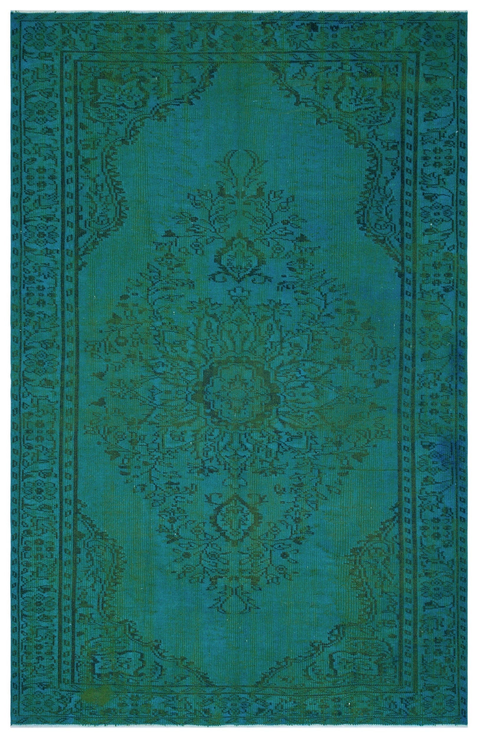 Atina Turquoise Vintage Wool Handmade Area Rug 6'5" x 9'11"