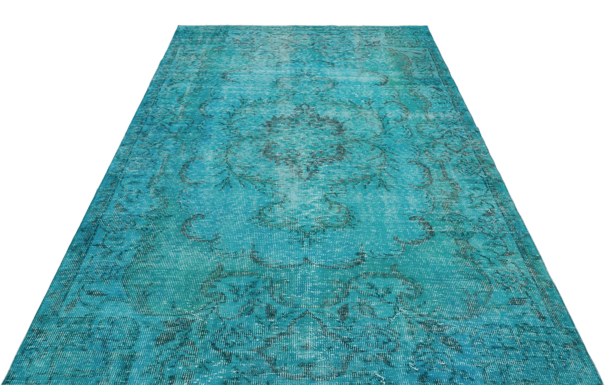 Atina Turquoise Vintage Wool Handmade Area Rug 5'7" x 9'3"