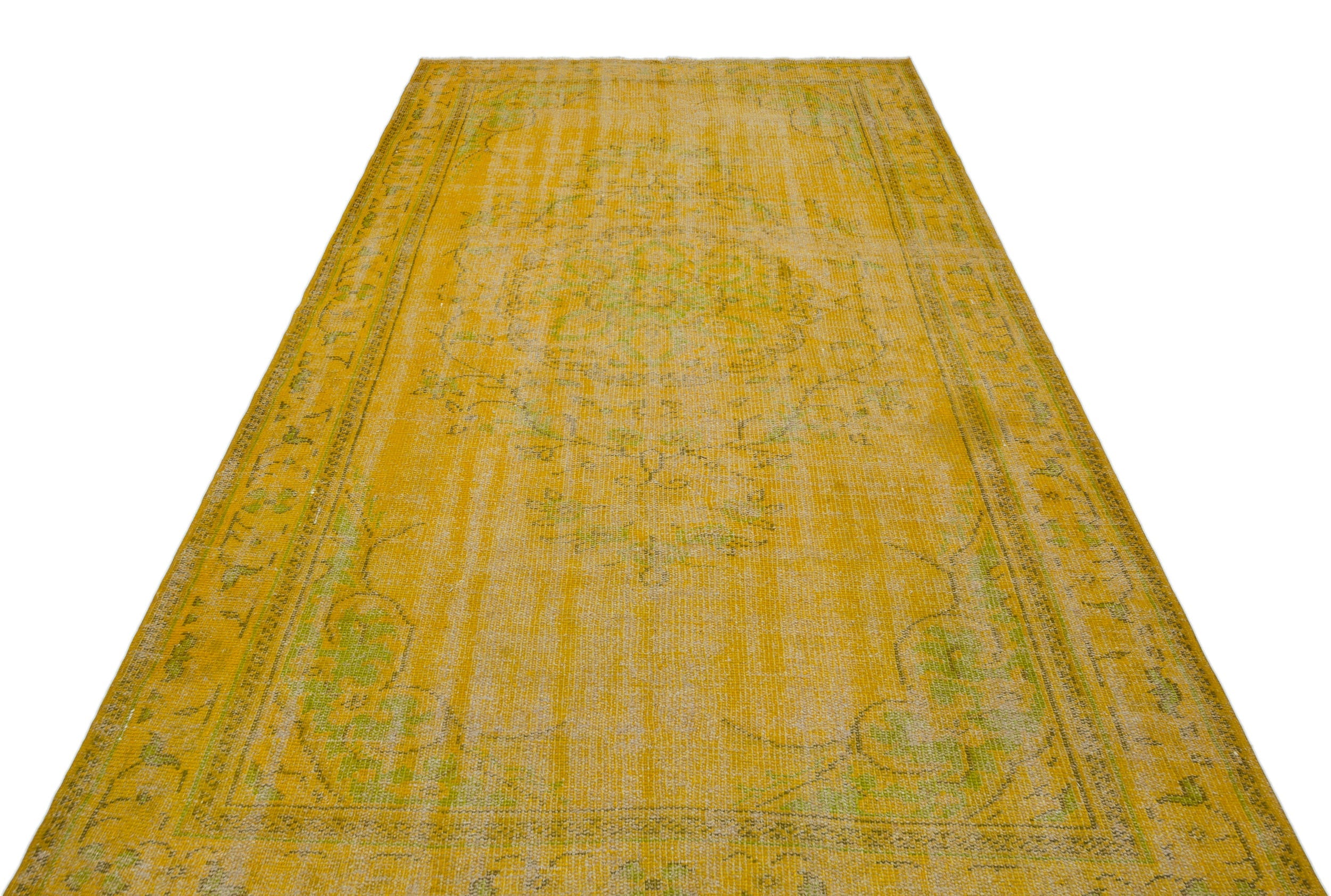 Atina Yellow Vintage Wool Handmade Area Rug 5'3" x 9'4"