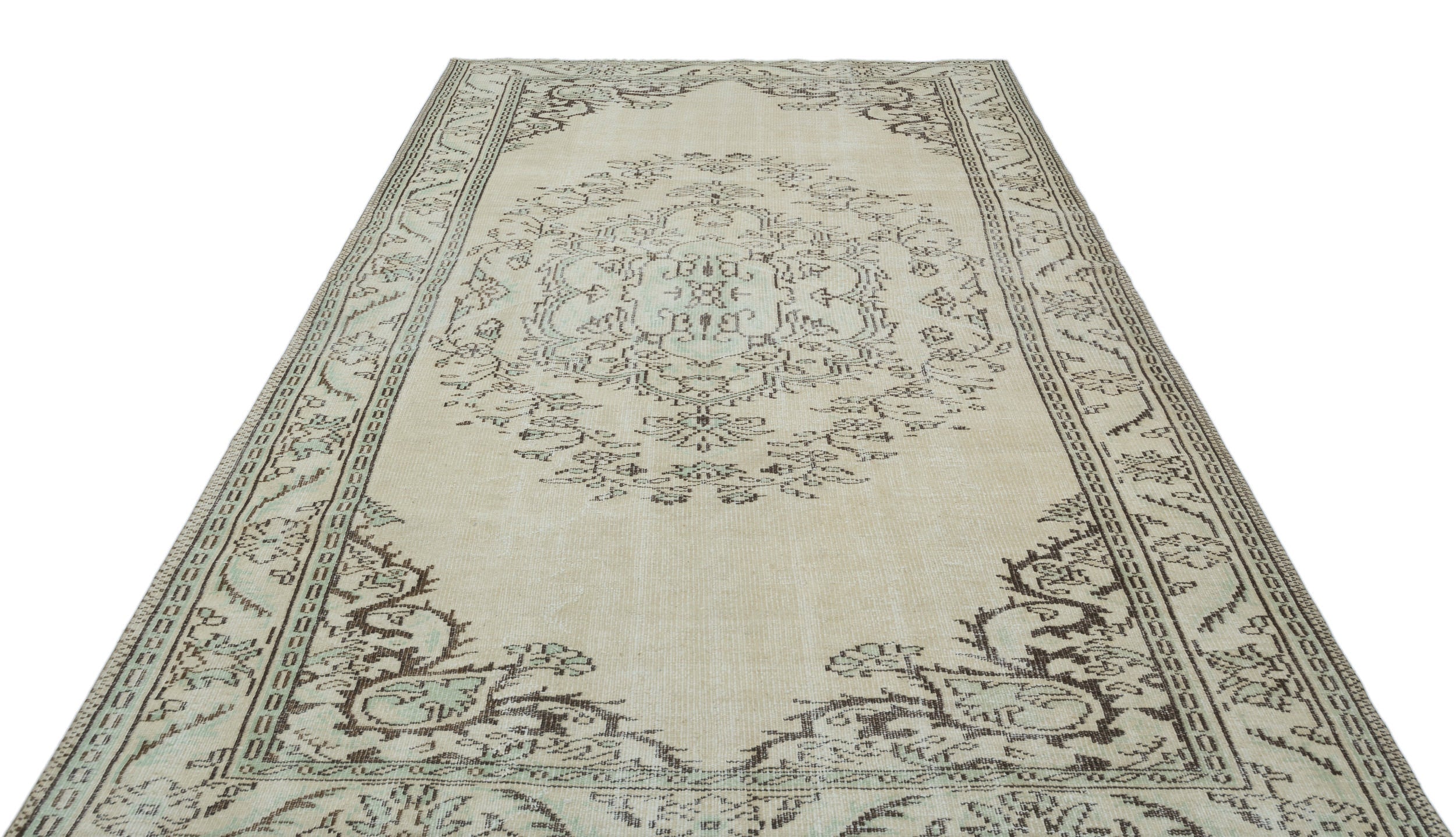 Atina Beige Vintage Wool Handmade Area Rug 6'2" x 9'2"