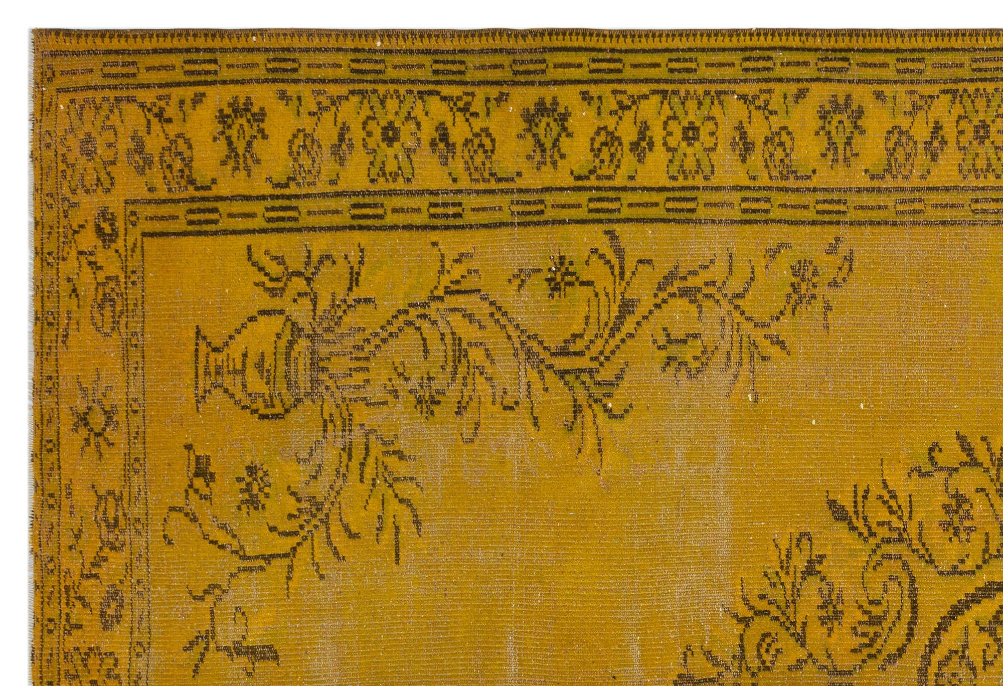 Atina Yellow Vintage Wool Handmade Area Rug 6'5" x 9'8"