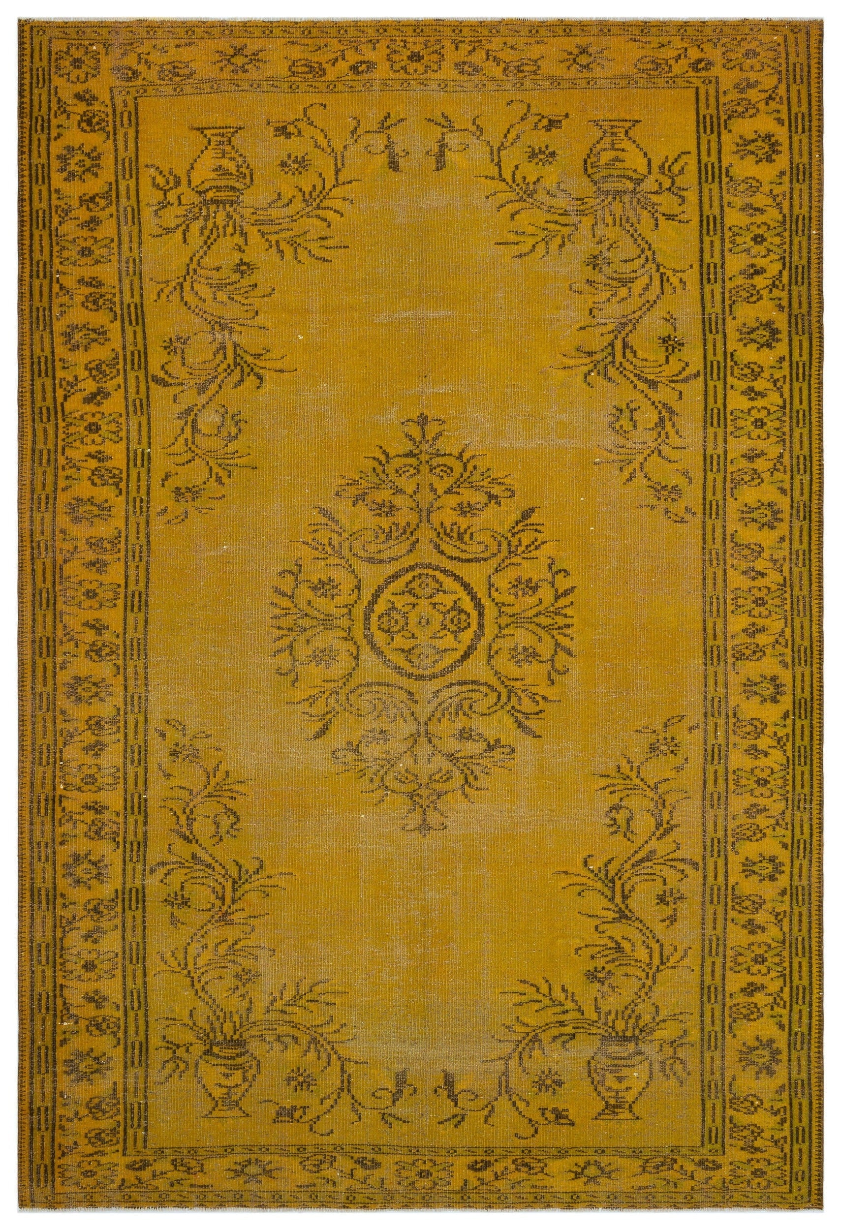 Atina Yellow Vintage Wool Handmade Area Rug 6'5" x 9'8"