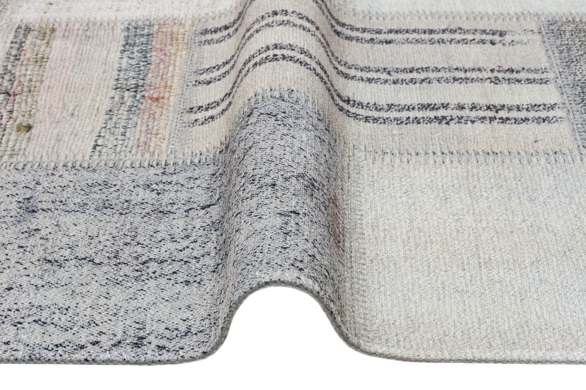 Patchwork Area Rug – Machine Made Grey Kilim Rug with Soft Texture Carpet