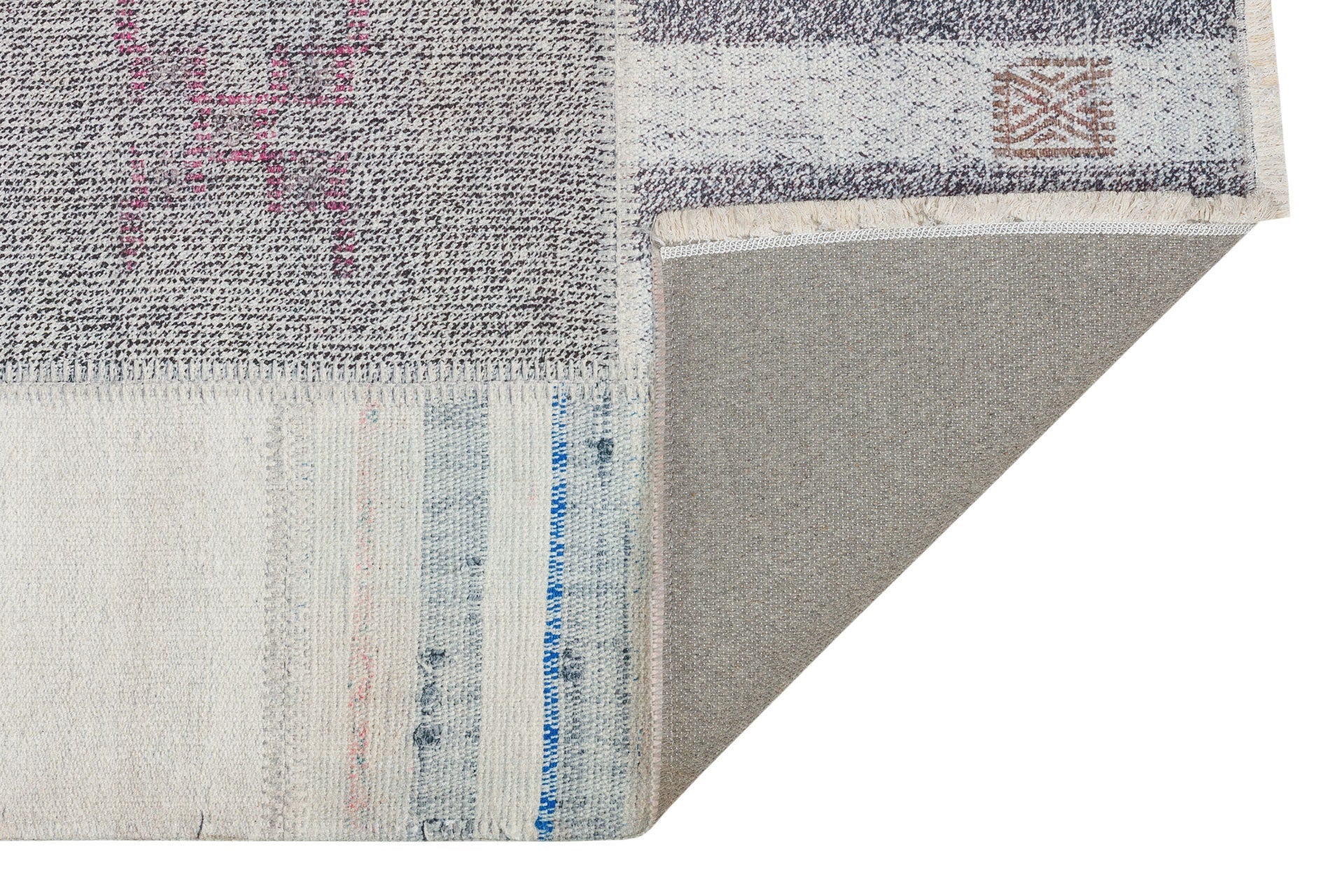 Patchwork Area Rug – Machine Made Grey Kilim Rug with Soft Texture Carpet