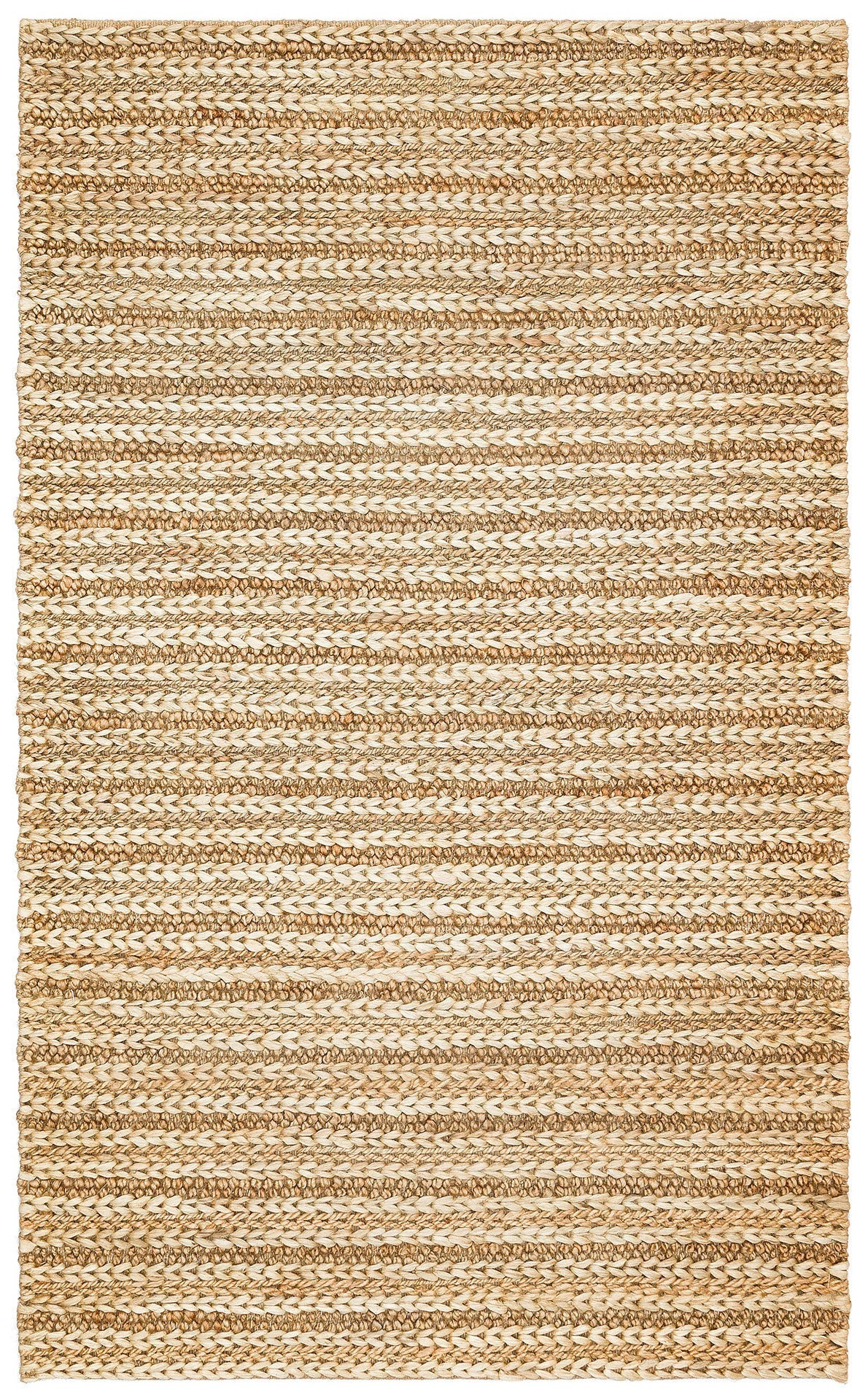 Beige Jute Rug - Hand Woven Natural Fiber Striped Area Rug for Living Room