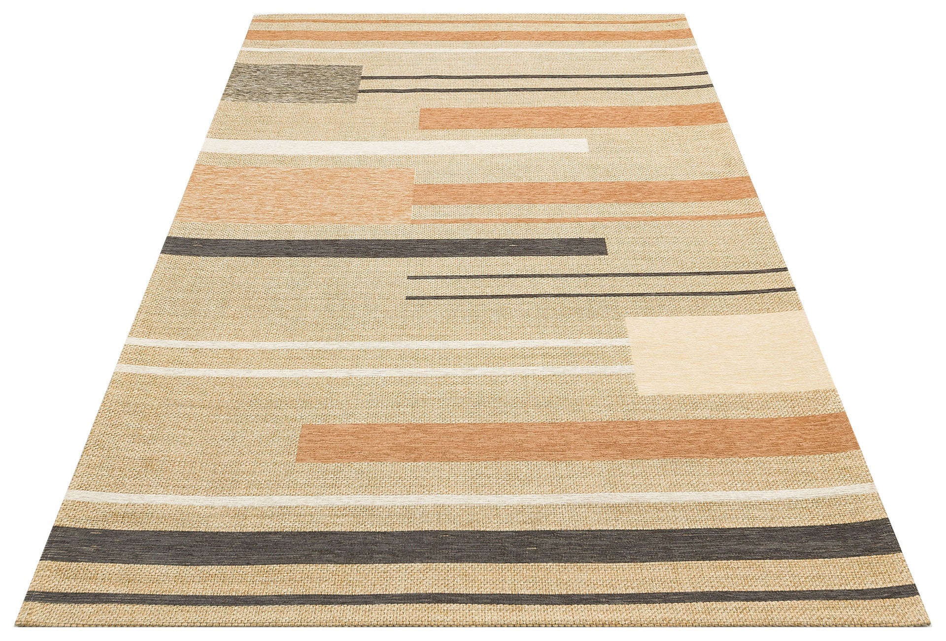 Beige Cotton Kilim - Striped Kilim Rug | Modern Woven Cotton Rug, Non Slip