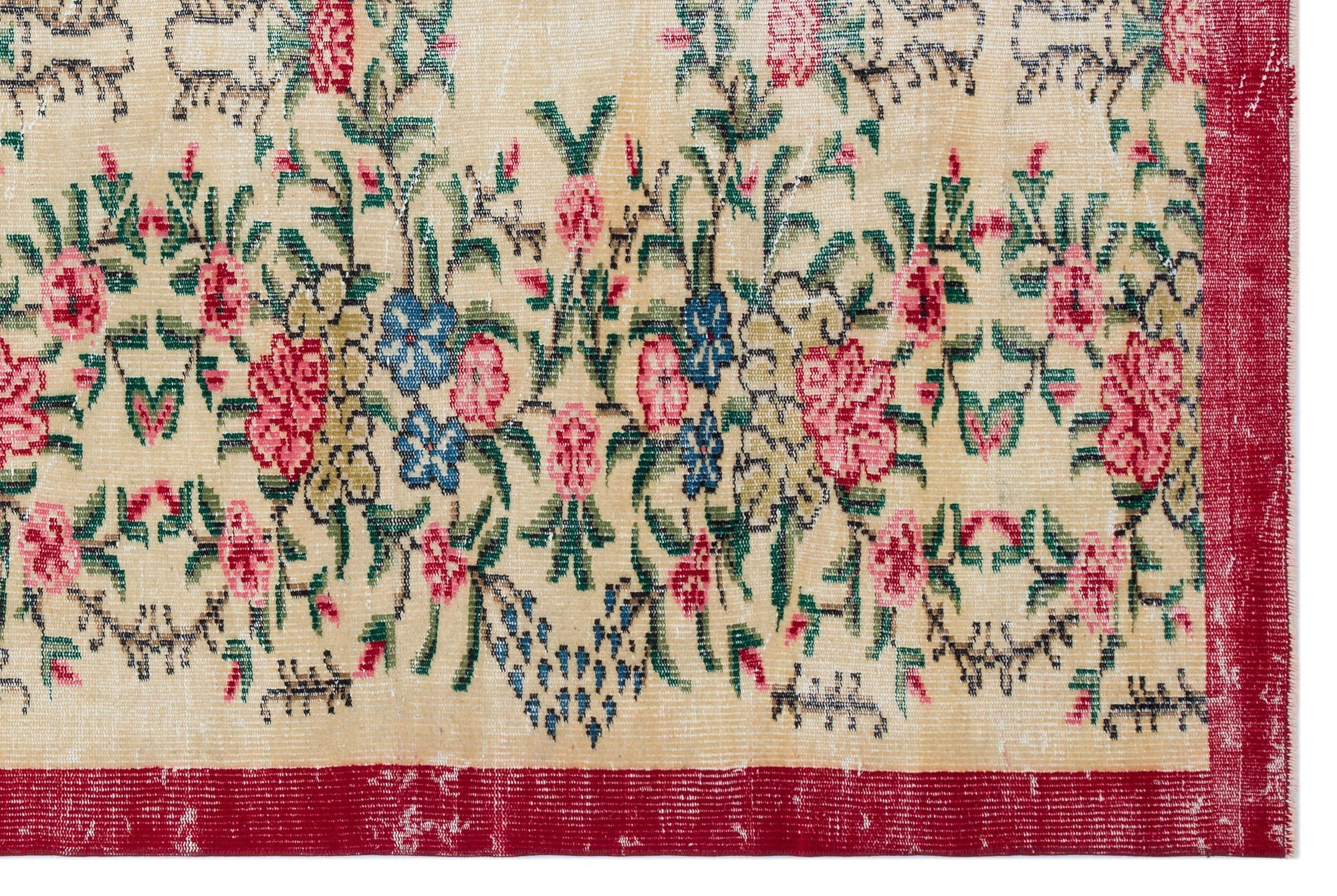 Atina Cream Vintage Wool Handmade Area Rug 5'10" x 8'10"