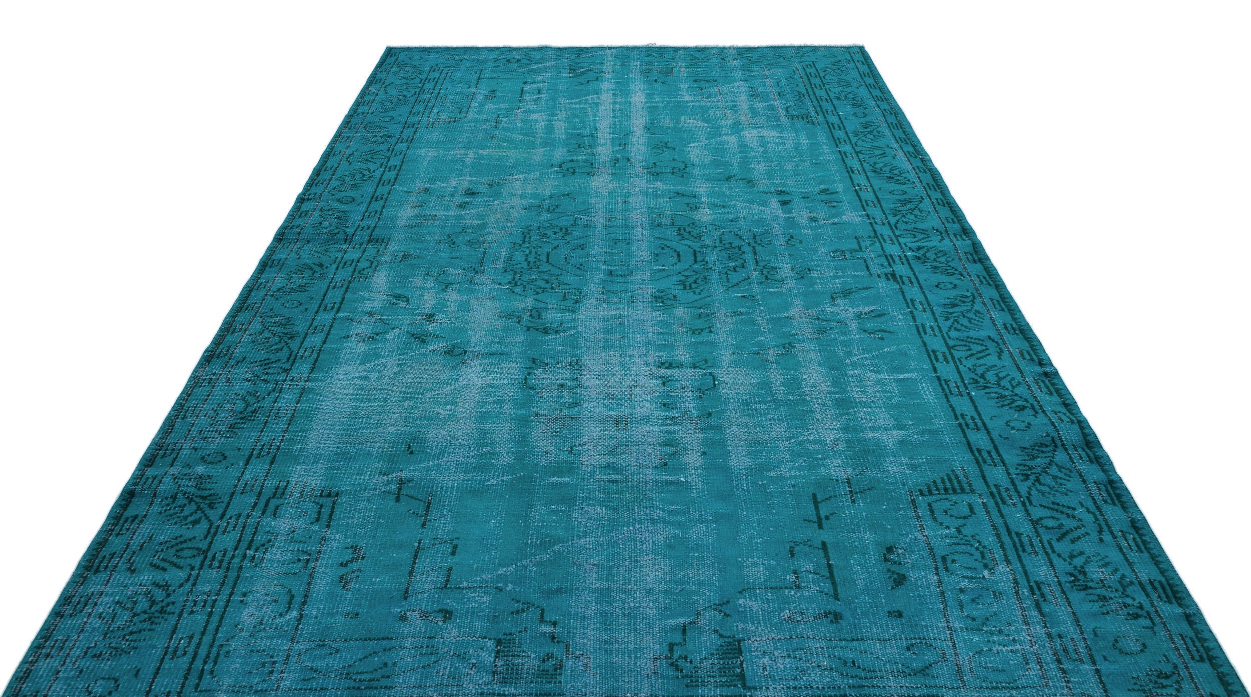 Atina Turquoise Vintage Wool Handmade Area Rug 6'5" x 9'3"