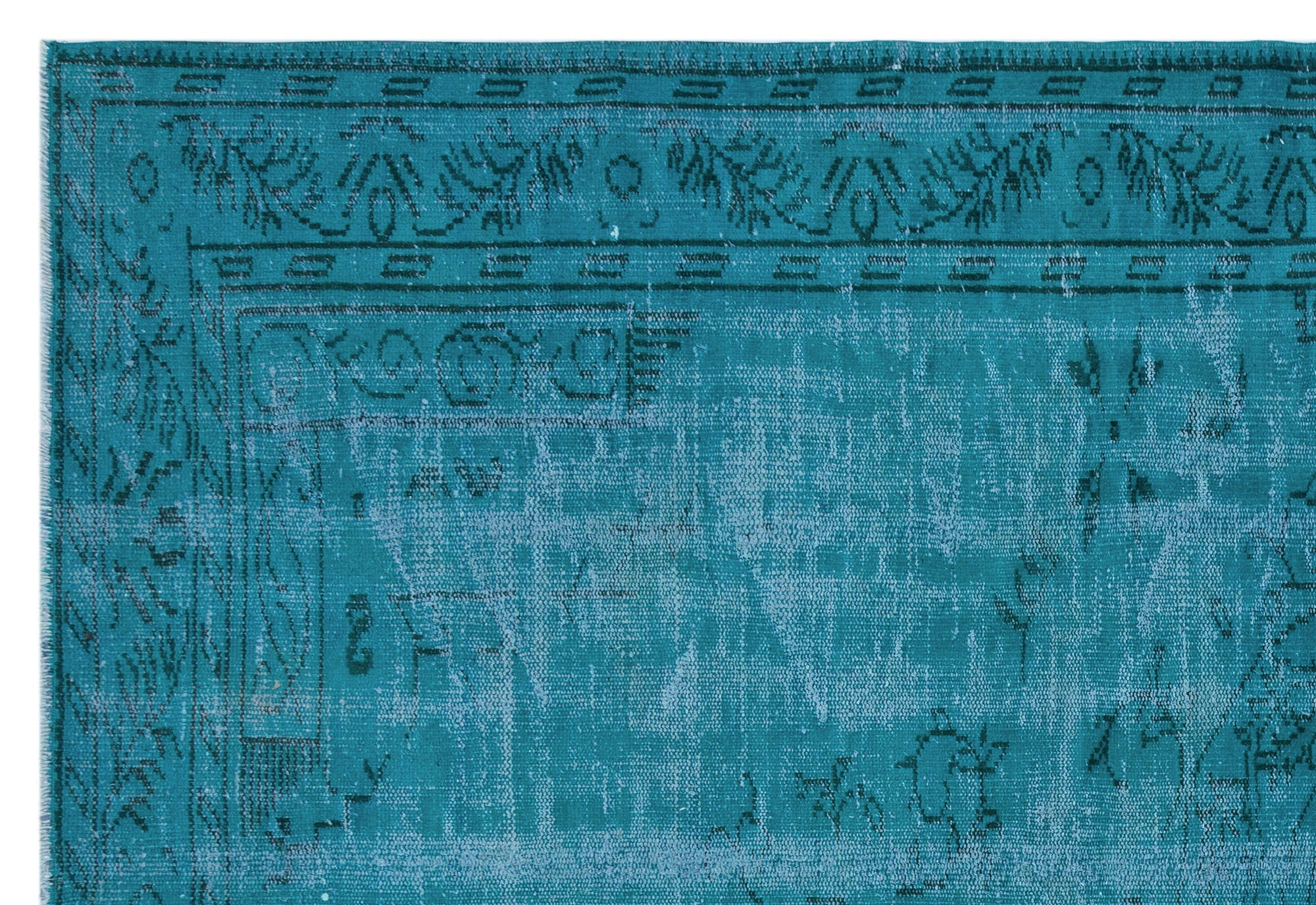 Atina Turquoise Vintage Wool Handmade Area Rug 6'5" x 9'3"
