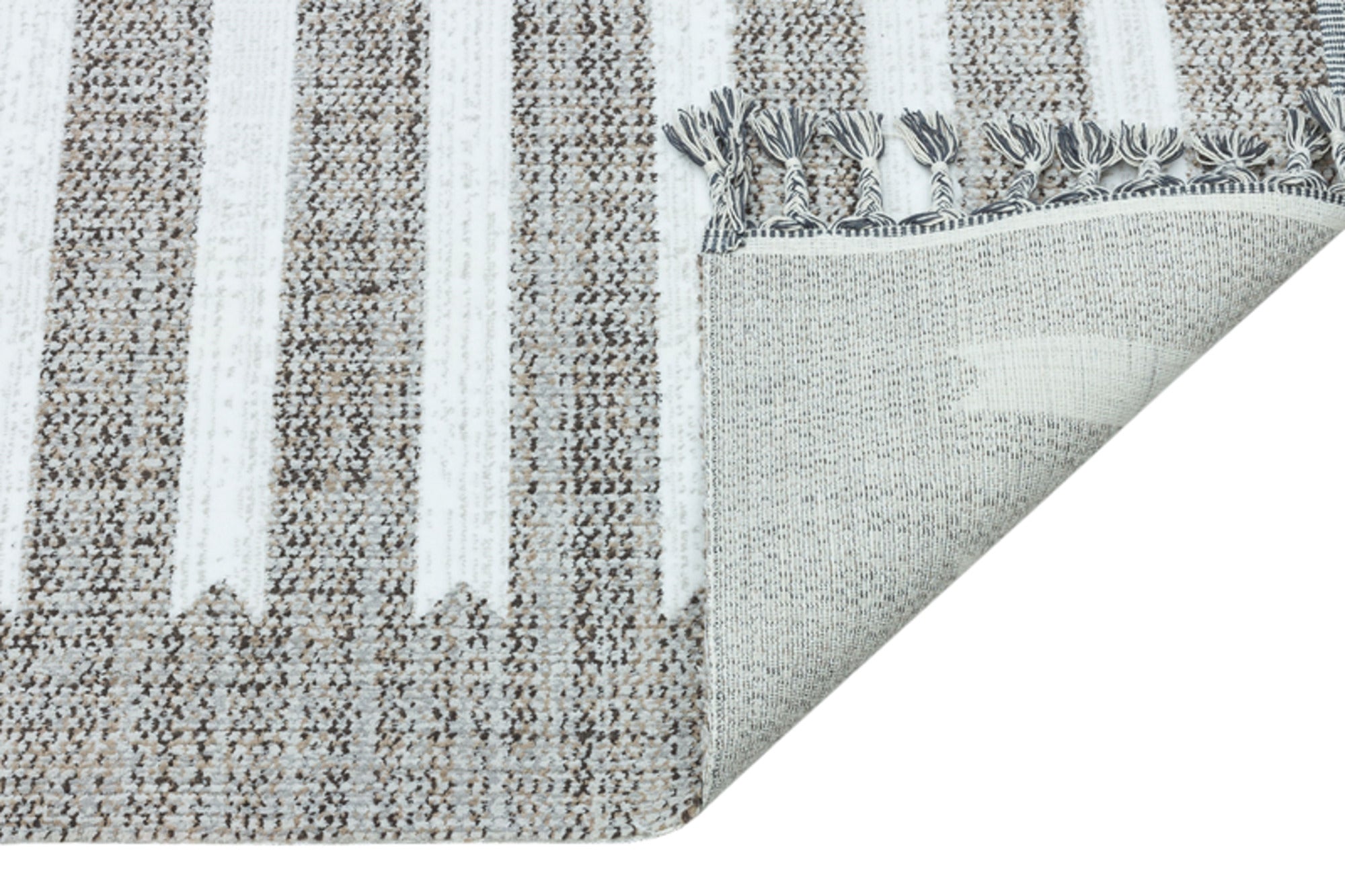 Machine Made Area Rug - Grey White Striped Cotton Yarn Carpet for Living Room