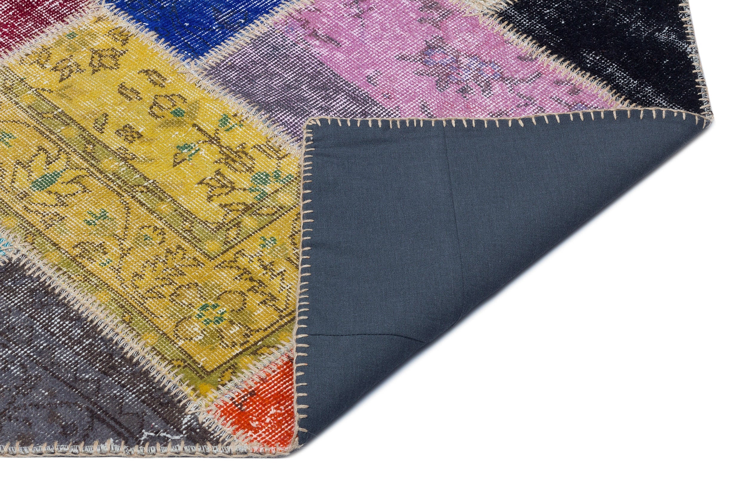 Iskece 29469 Beige Patchwork Wool Handmade Area Rug 5'3" x 7'7"