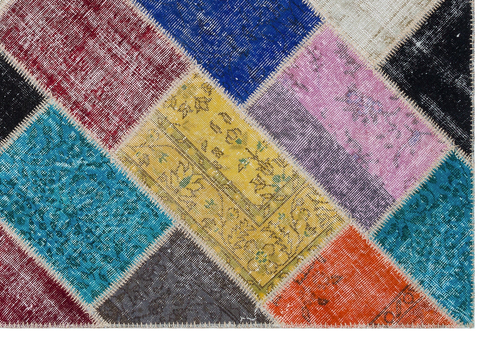 Iskece 29469 Beige Patchwork Wool Handmade Area Rug 5'3" x 7'7"